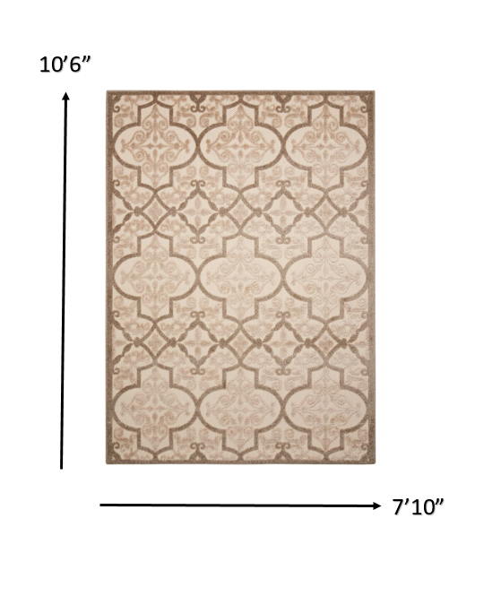 8' X 11' Cream Moroccan Indoor Outdoor Area Rug-Outdoor Rugs-DECOROLALA