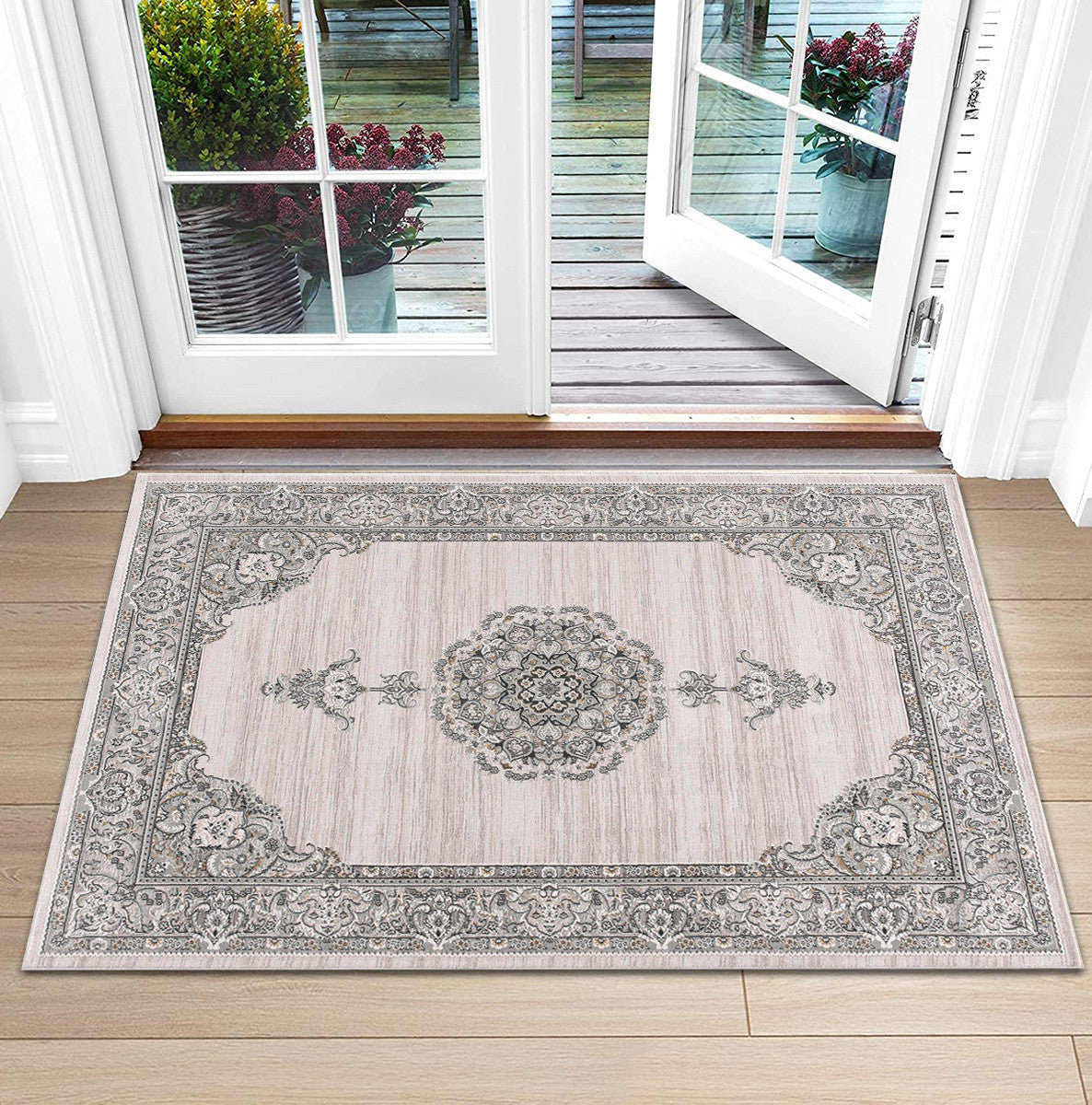 8' X 11' Cream Oriental Area Rug-Area Rugs-DECOROLALA