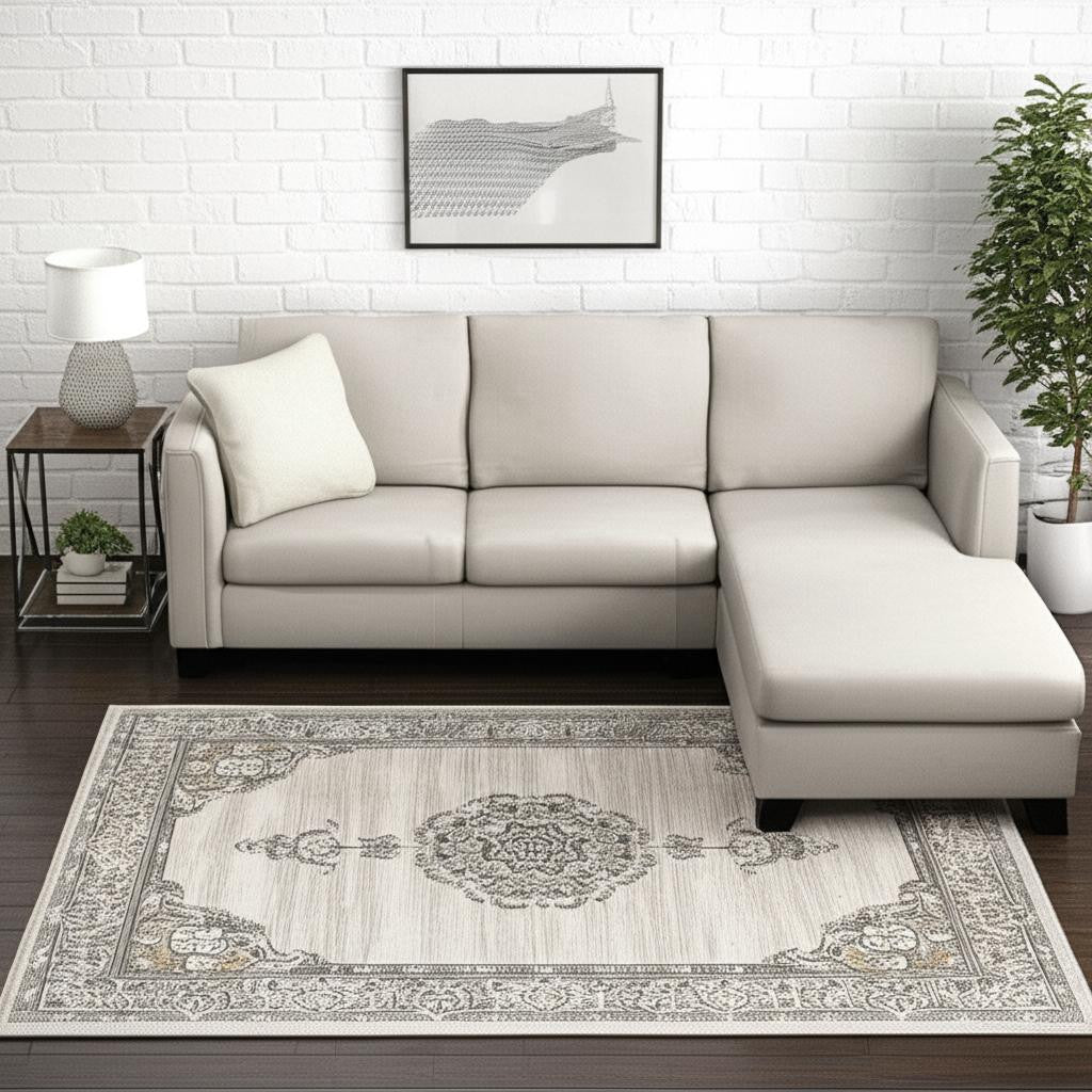 8' X 11' Cream Oriental Area Rug-Area Rugs-DECOROLALA