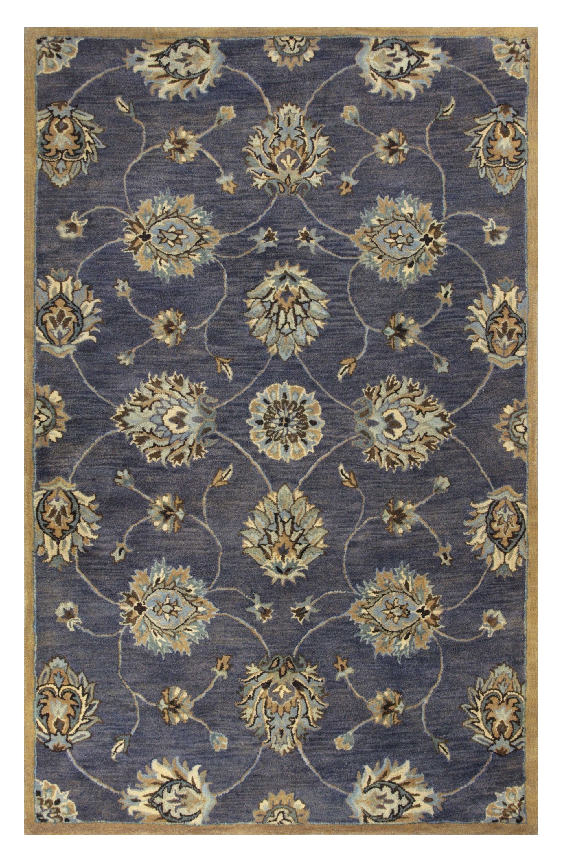 8' X 11' Dark Gray Green And Brown New Zealand Lambs Wool Floral Hand Tufted Area Rug-Area Rugs-DECOROLALA