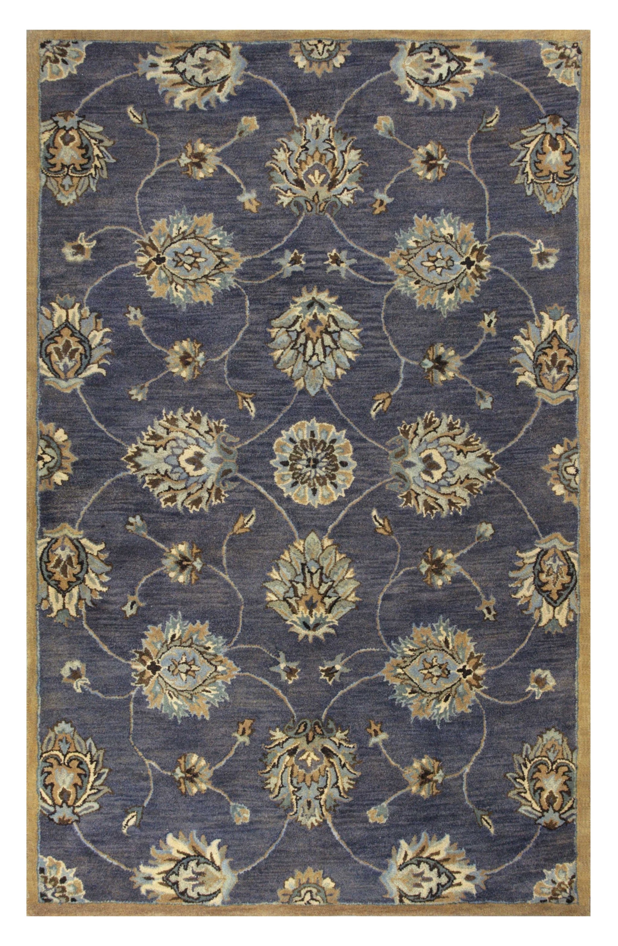 8' X 11' Dark Gray Green And Brown New Zealand Lambs Wool Floral Hand Tufted Area Rug-Area Rugs-DECOROLALA