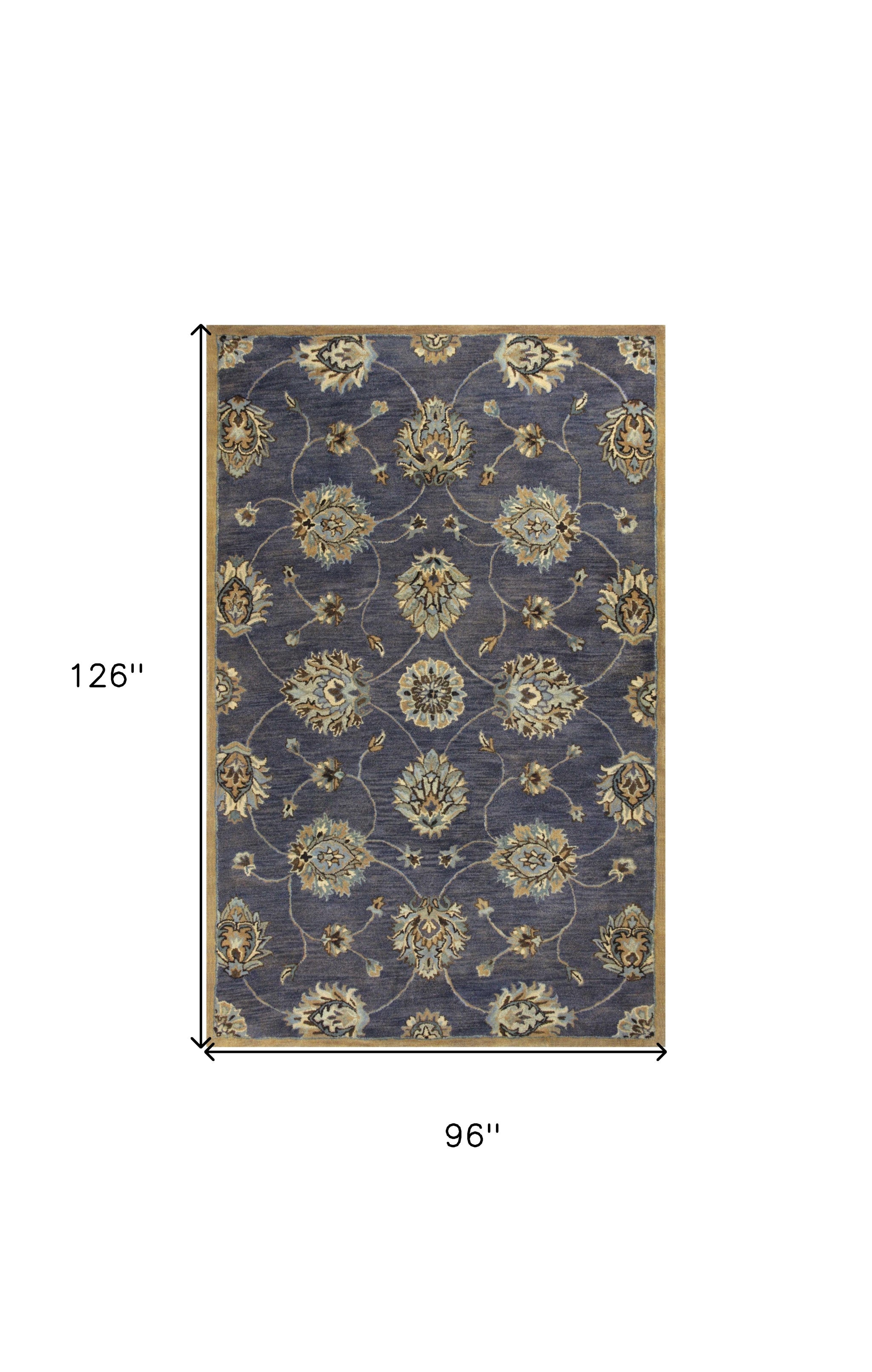 8' X 11' Dark Gray Green And Brown New Zealand Lambs Wool Floral Hand Tufted Area Rug-Area Rugs-DECOROLALA