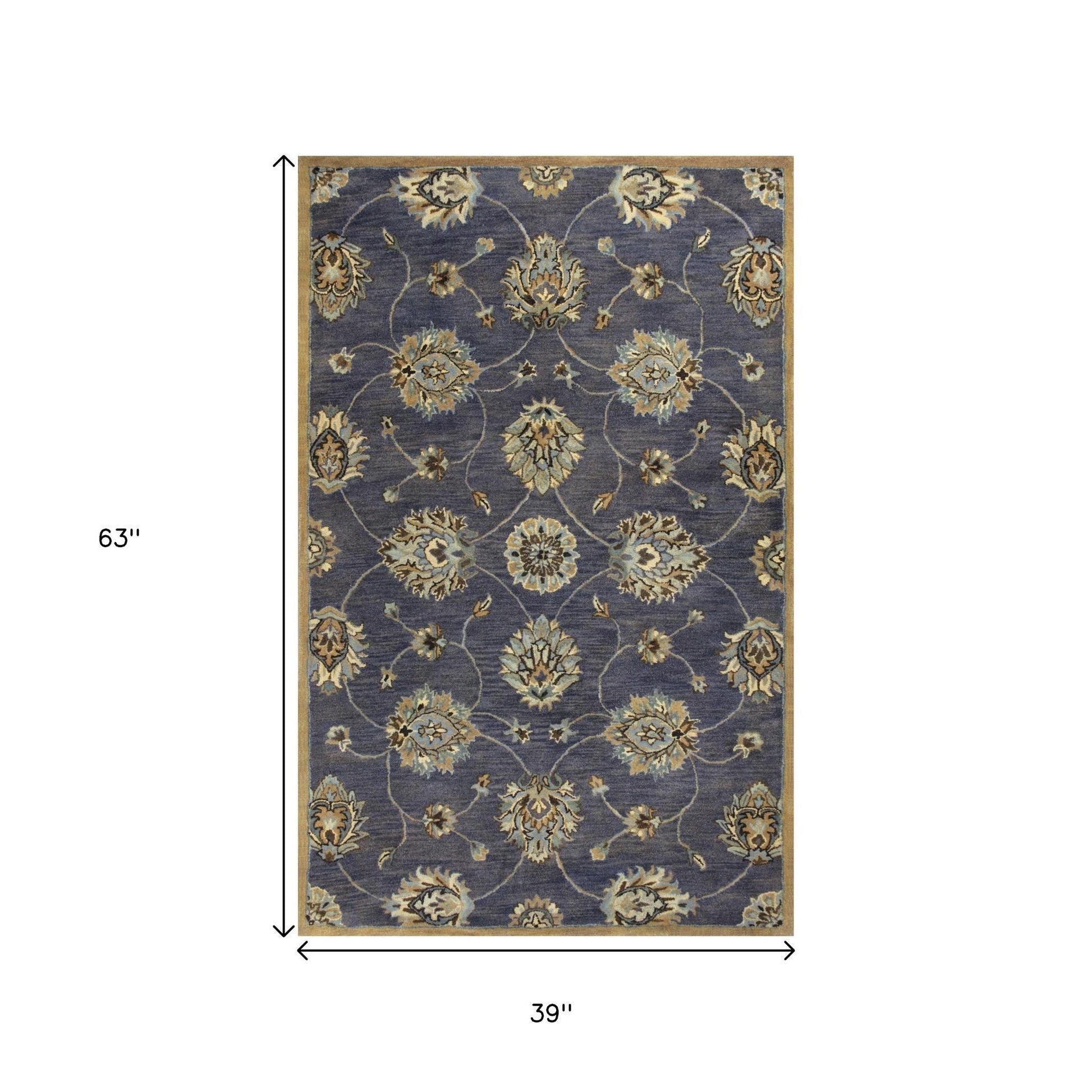 8' X 11' Dark Gray Green And Brown New Zealand Lambs Wool Floral Hand Tufted Area Rug-Area Rugs-DECOROLALA