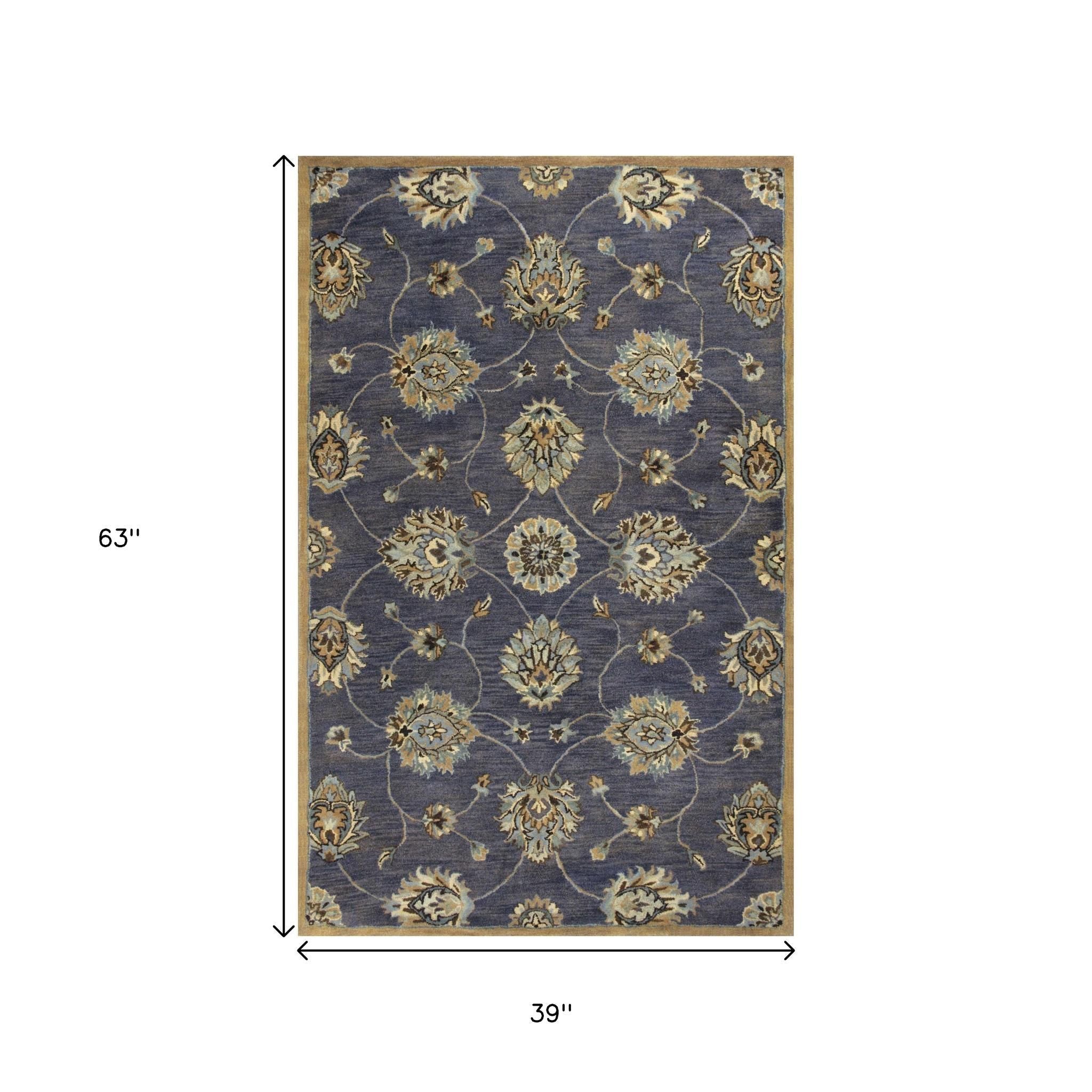 8' X 11' Dark Gray Green And Brown New Zealand Lambs Wool Floral Hand Tufted Area Rug-Area Rugs-DECOROLALA