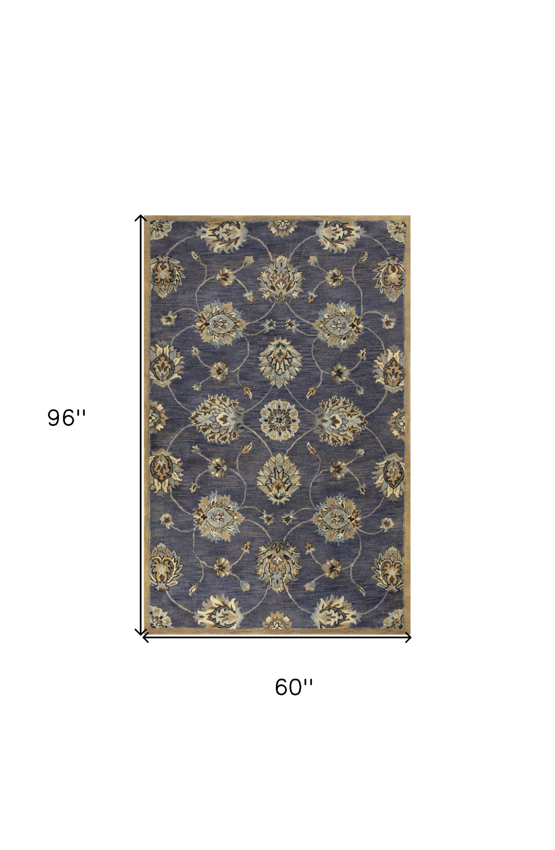 8' X 11' Dark Gray Green And Brown New Zealand Lambs Wool Floral Hand Tufted Area Rug-Area Rugs-DECOROLALA