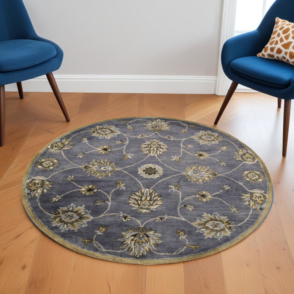 8' X 11' Dark Gray Green And Brown New Zealand Lambs Wool Floral Hand Tufted Area Rug-Area Rugs-DECOROLALA