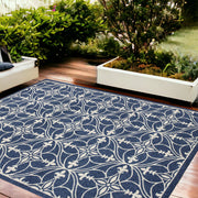 8' X 11' Denim Blue Moroccan Indoor Outdoor Area Rug-Outdoor Rugs-DECOROLALA