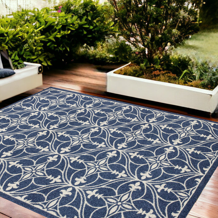8' X 11' Denim Blue Moroccan Indoor Outdoor Area Rug-Outdoor Rugs-DECOROLALA