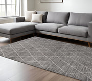 8' X 11' Gray And Ivory Geometric Area Rug-Area Rugs-DECOROLALA