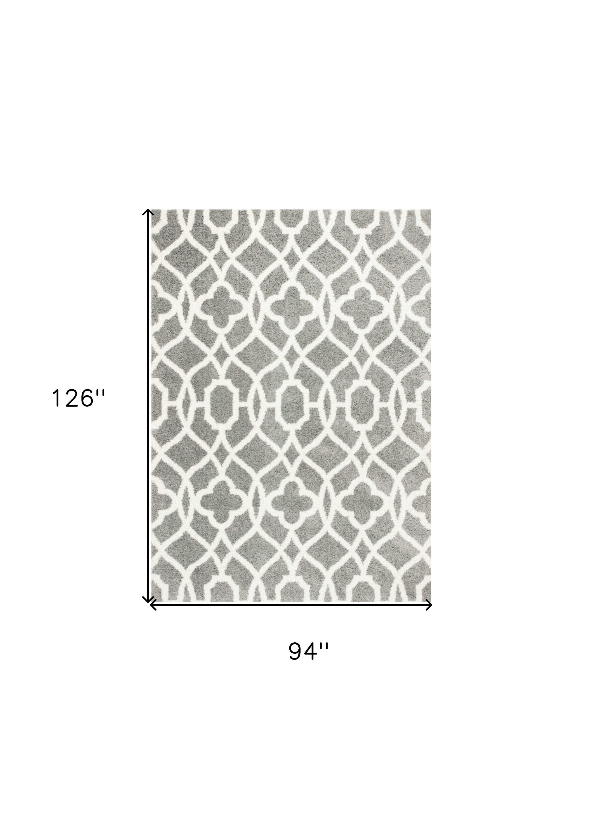 8' X 11' Gray And Ivory Ogee Area Rug-Area Rugs-DECOROLALA