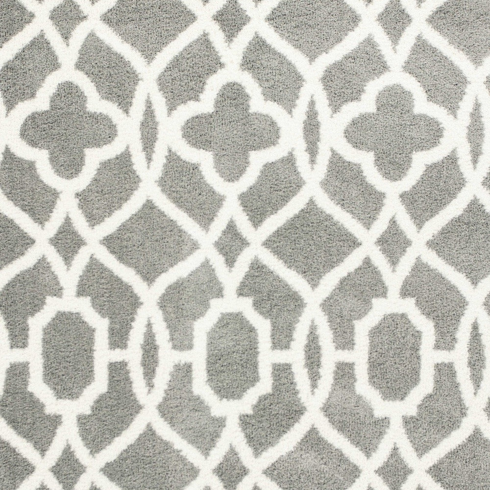 8' X 11' Gray And Ivory Ogee Area Rug-Area Rugs-DECOROLALA