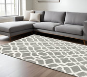 8' X 11' Gray And Ivory Ogee Area Rug-Area Rugs-DECOROLALA