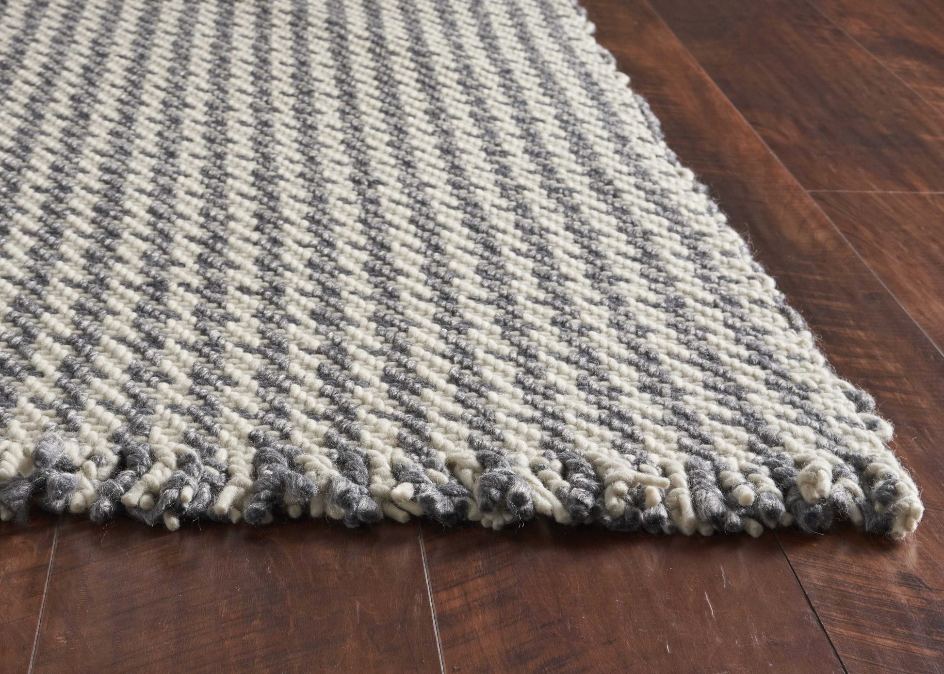 8' X 11' Gray And Ivory Wool Houndstooth Hand Woven Area Rug-Area Rugs-DECOROLALA