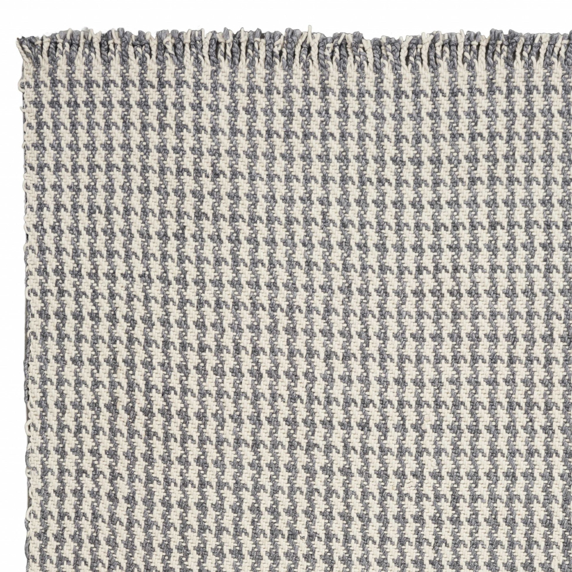 8' X 11' Gray And Ivory Wool Houndstooth Hand Woven Area Rug-Area Rugs-DECOROLALA