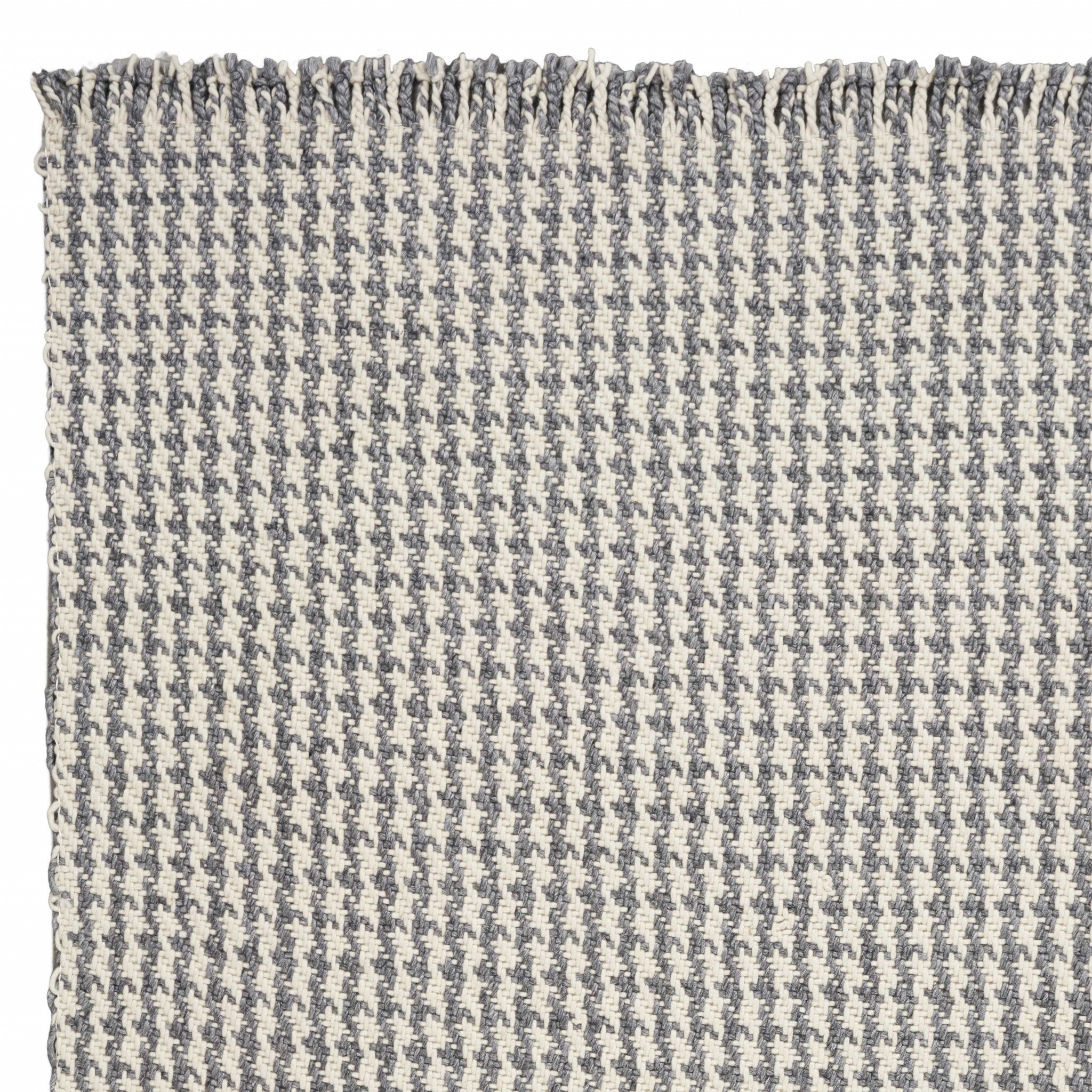 8' X 11' Gray And Ivory Wool Houndstooth Hand Woven Area Rug-Area Rugs-DECOROLALA