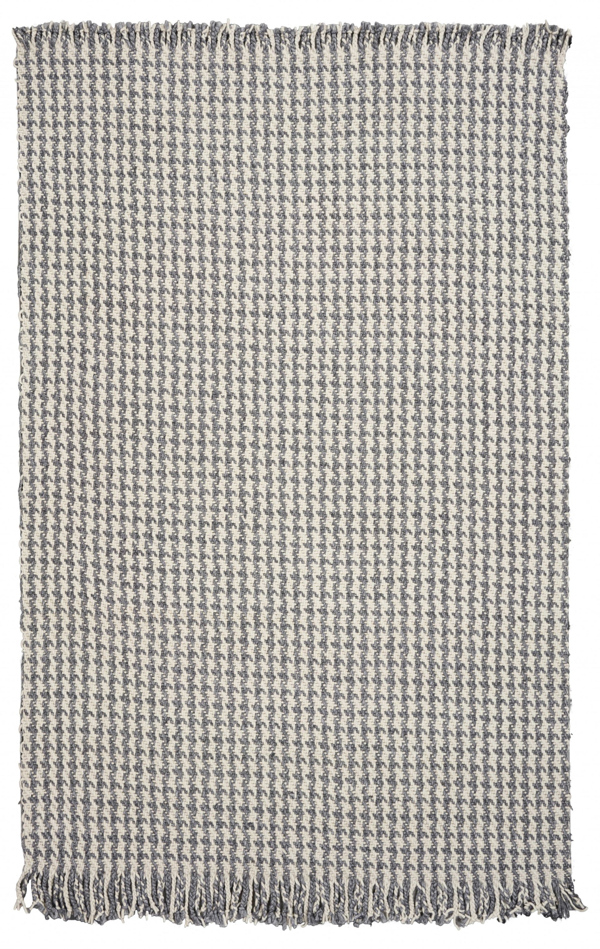 8' X 11' Gray And Ivory Wool Houndstooth Hand Woven Area Rug-Area Rugs-DECOROLALA