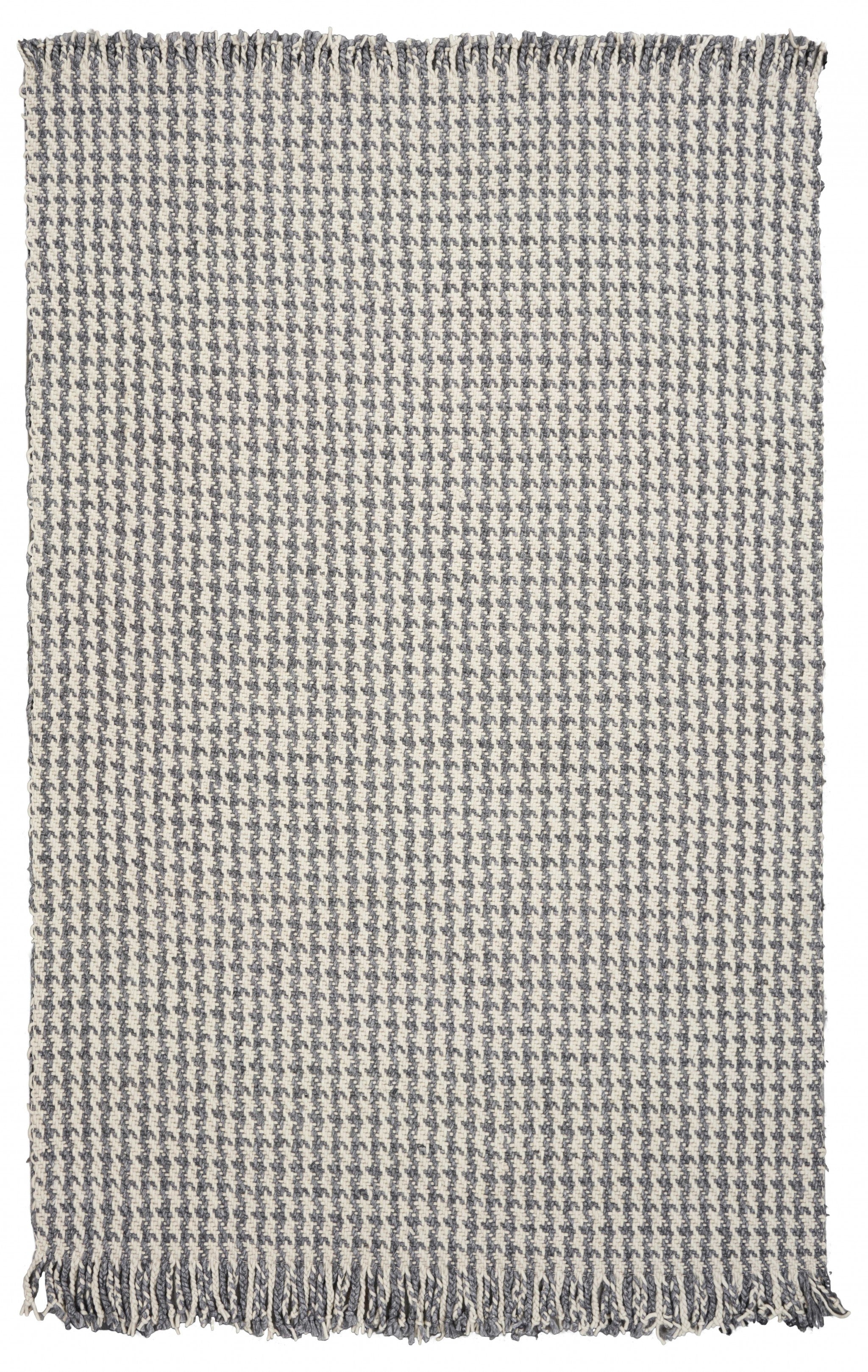 8' X 11' Gray And Ivory Wool Houndstooth Hand Woven Area Rug-Area Rugs-DECOROLALA