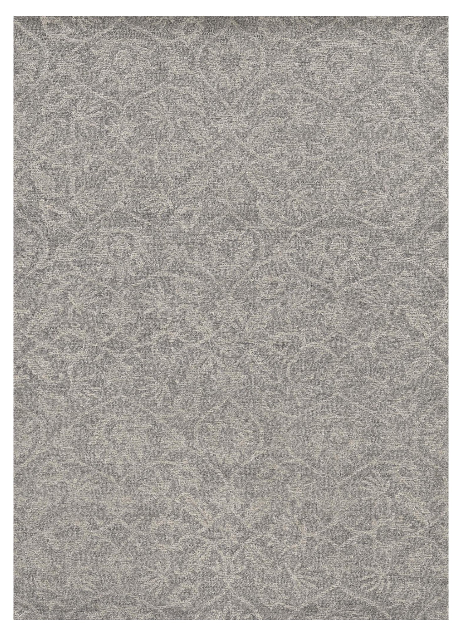 8' X 11' Gray And Light Gray Wool Floral Medallion Hand Tufted Area Rug-Area Rugs-DECOROLALA