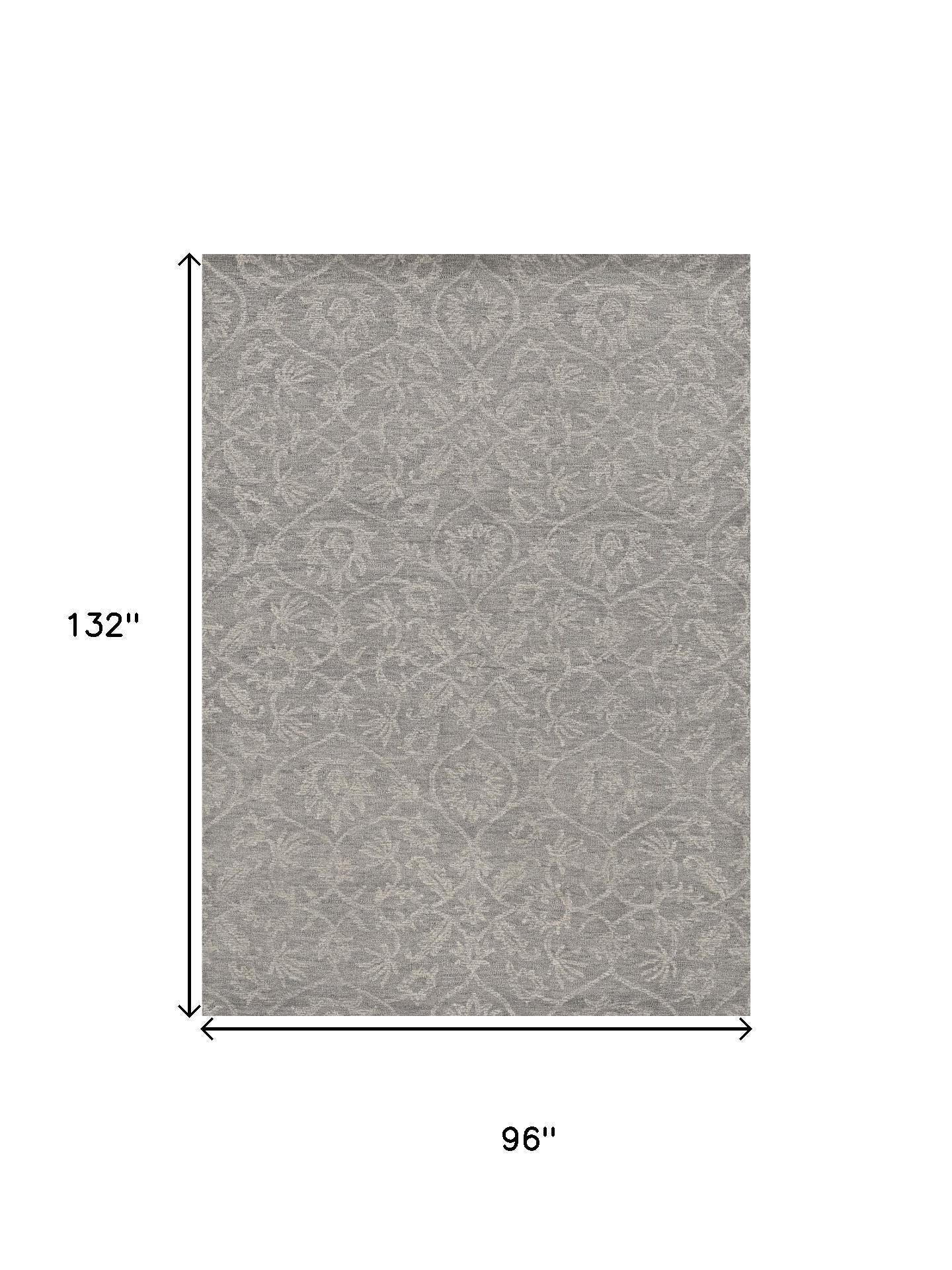 8' X 11' Gray And Light Gray Wool Floral Medallion Hand Tufted Area Rug-Area Rugs-DECOROLALA