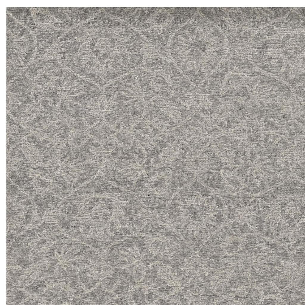 8' X 11' Gray And Light Gray Wool Floral Medallion Hand Tufted Area Rug-Area Rugs-DECOROLALA