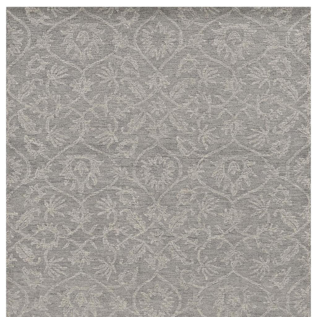 8' X 11' Gray And Light Gray Wool Floral Medallion Hand Tufted Area Rug-Area Rugs-DECOROLALA