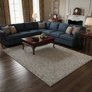 8' X 11' Gray And Light Gray Wool Floral Medallion Hand Tufted Area Rug-Area Rugs-DECOROLALA