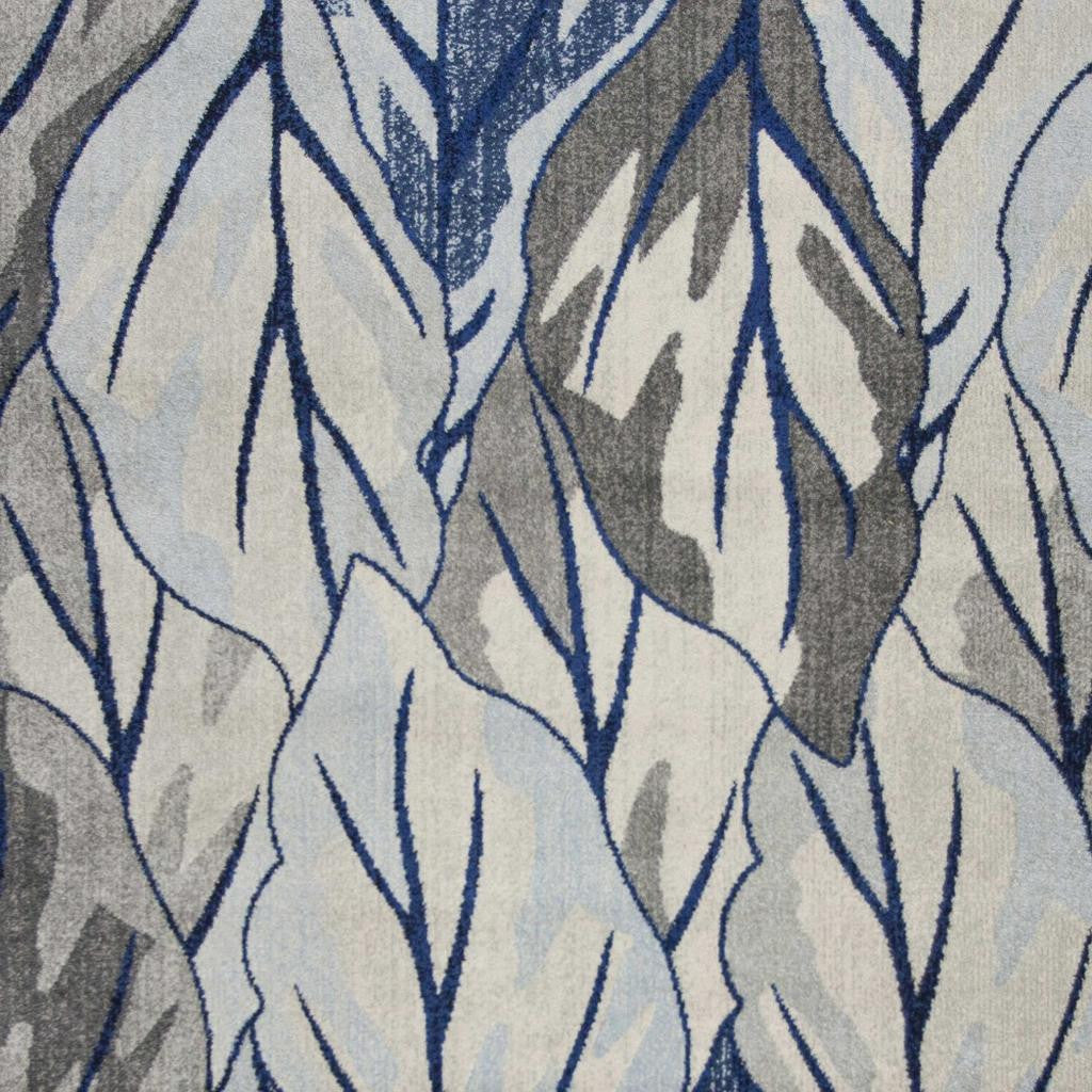 8' X 11' Gray And Navy Blue Botanical Leaves Area Rug-Area Rugs-DECOROLALA