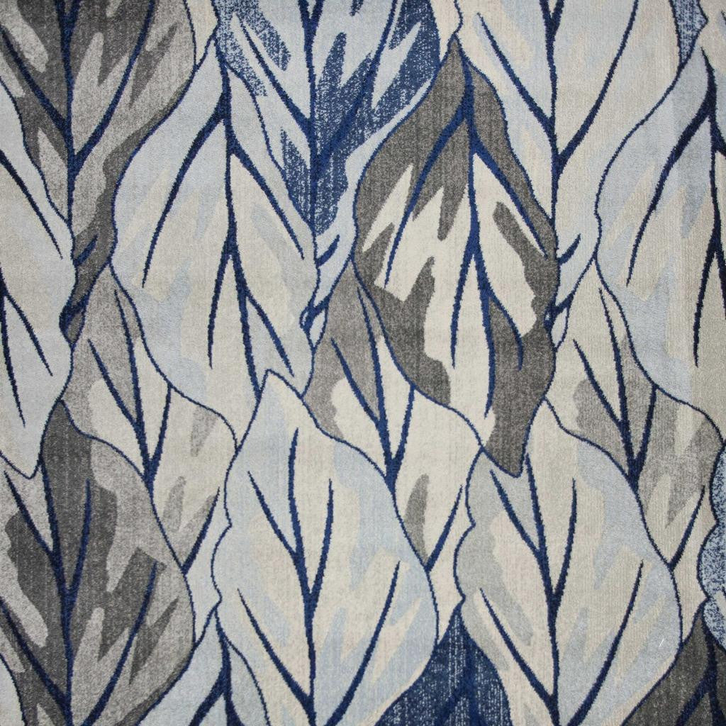 8' X 11' Gray And Navy Blue Botanical Leaves Area Rug-Area Rugs-DECOROLALA