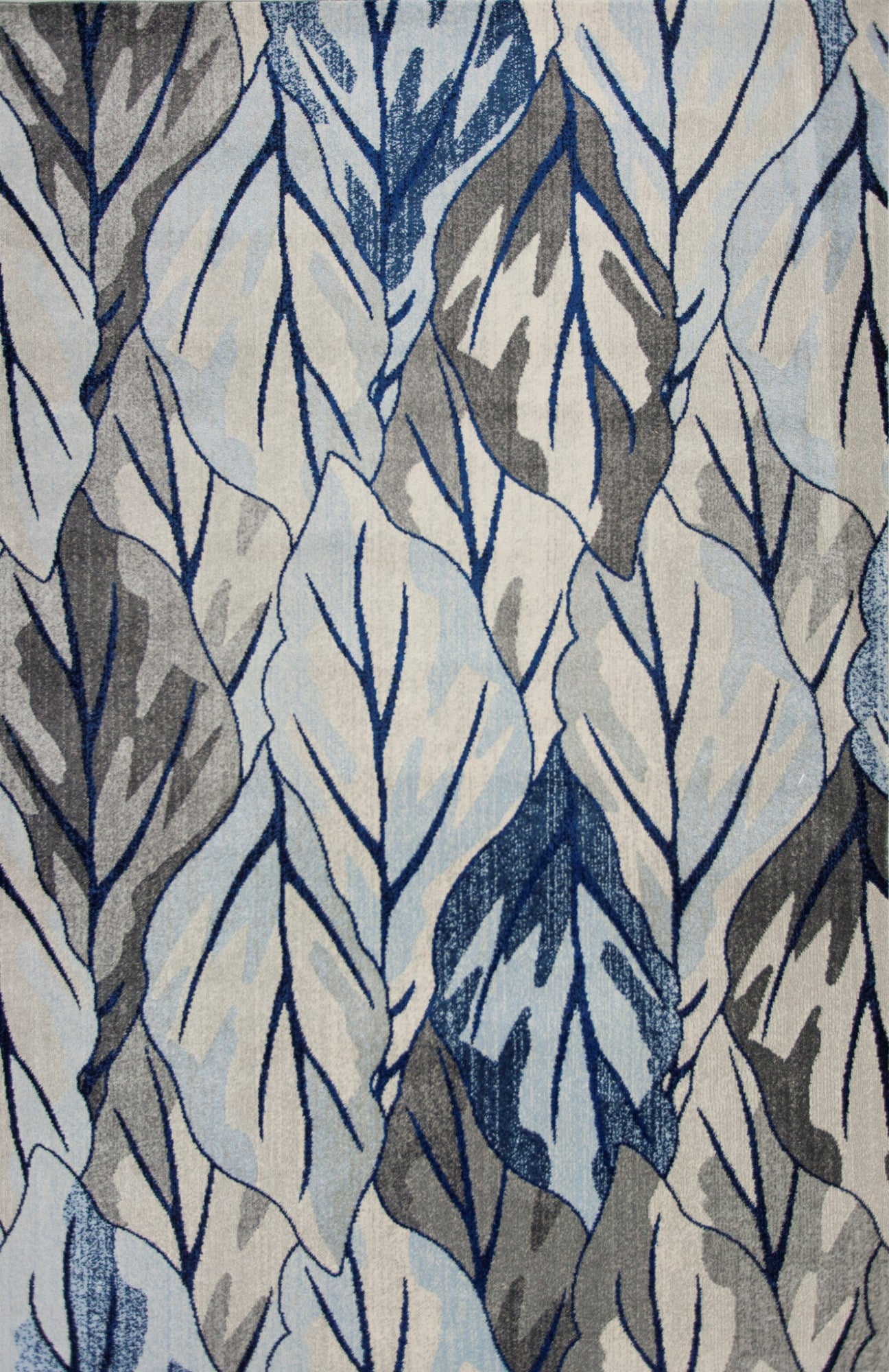 8' X 11' Gray And Navy Blue Botanical Leaves Area Rug-Area Rugs-DECOROLALA