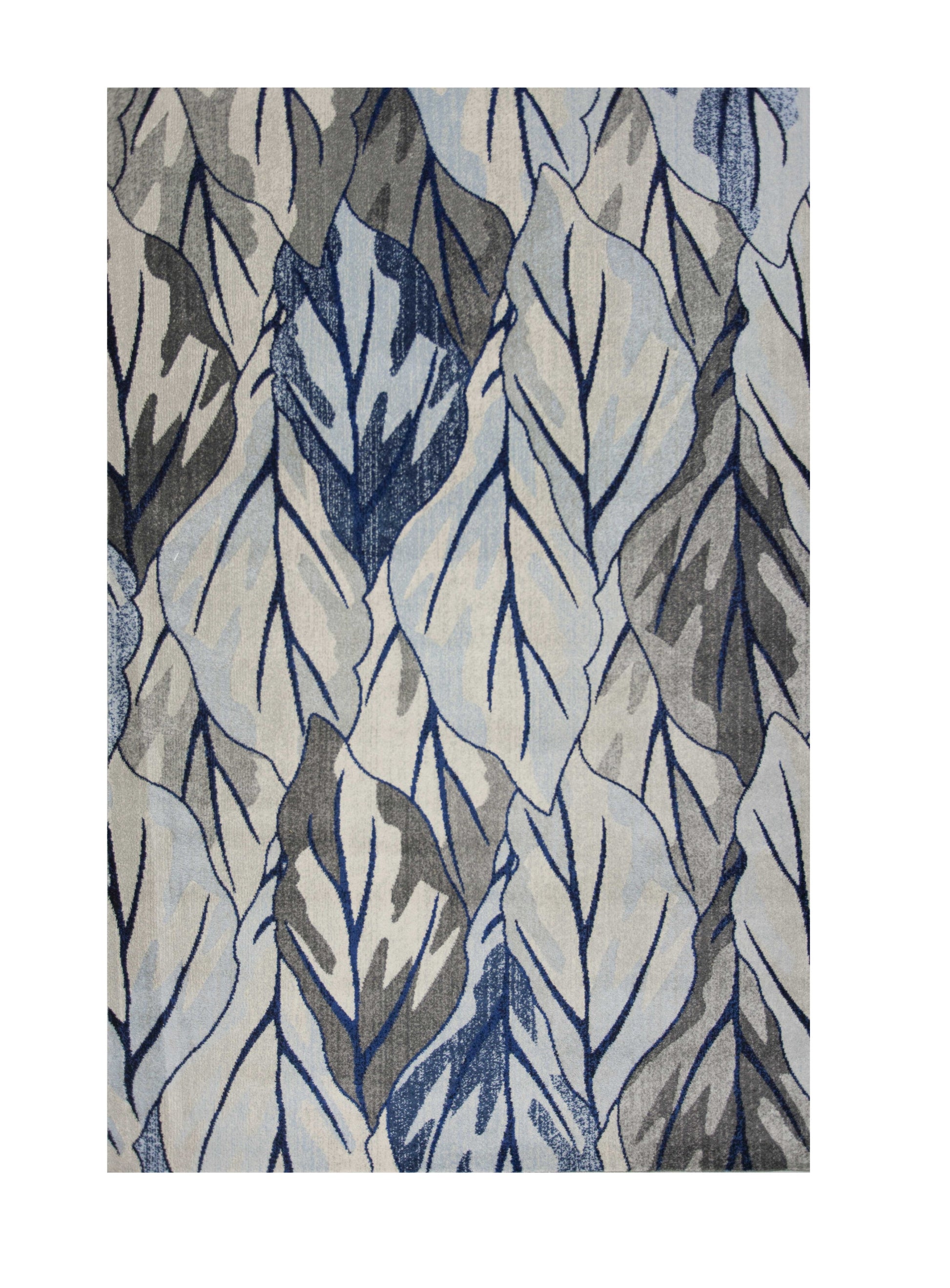 8' X 11' Gray And Navy Blue Botanical Leaves Area Rug-Area Rugs-DECOROLALA