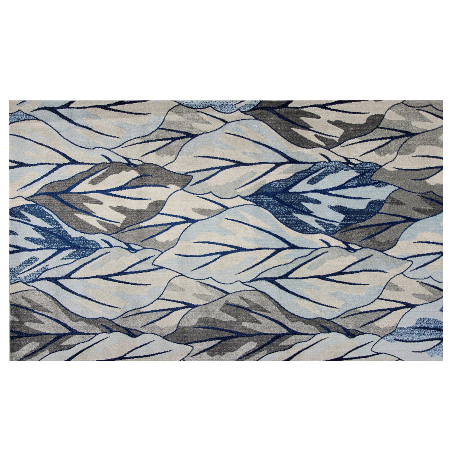 8' X 11' Gray And Navy Blue Botanical Leaves Area Rug-Area Rugs-DECOROLALA