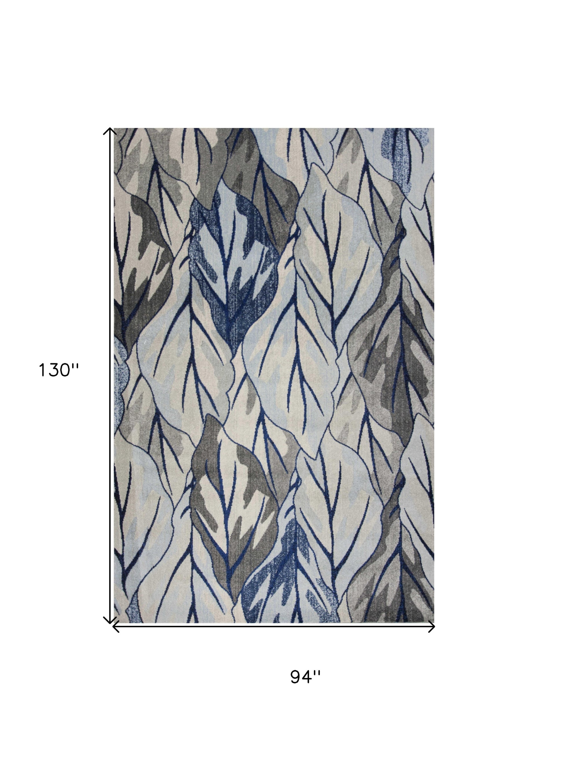 8' X 11' Gray And Navy Blue Botanical Leaves Area Rug-Area Rugs-DECOROLALA