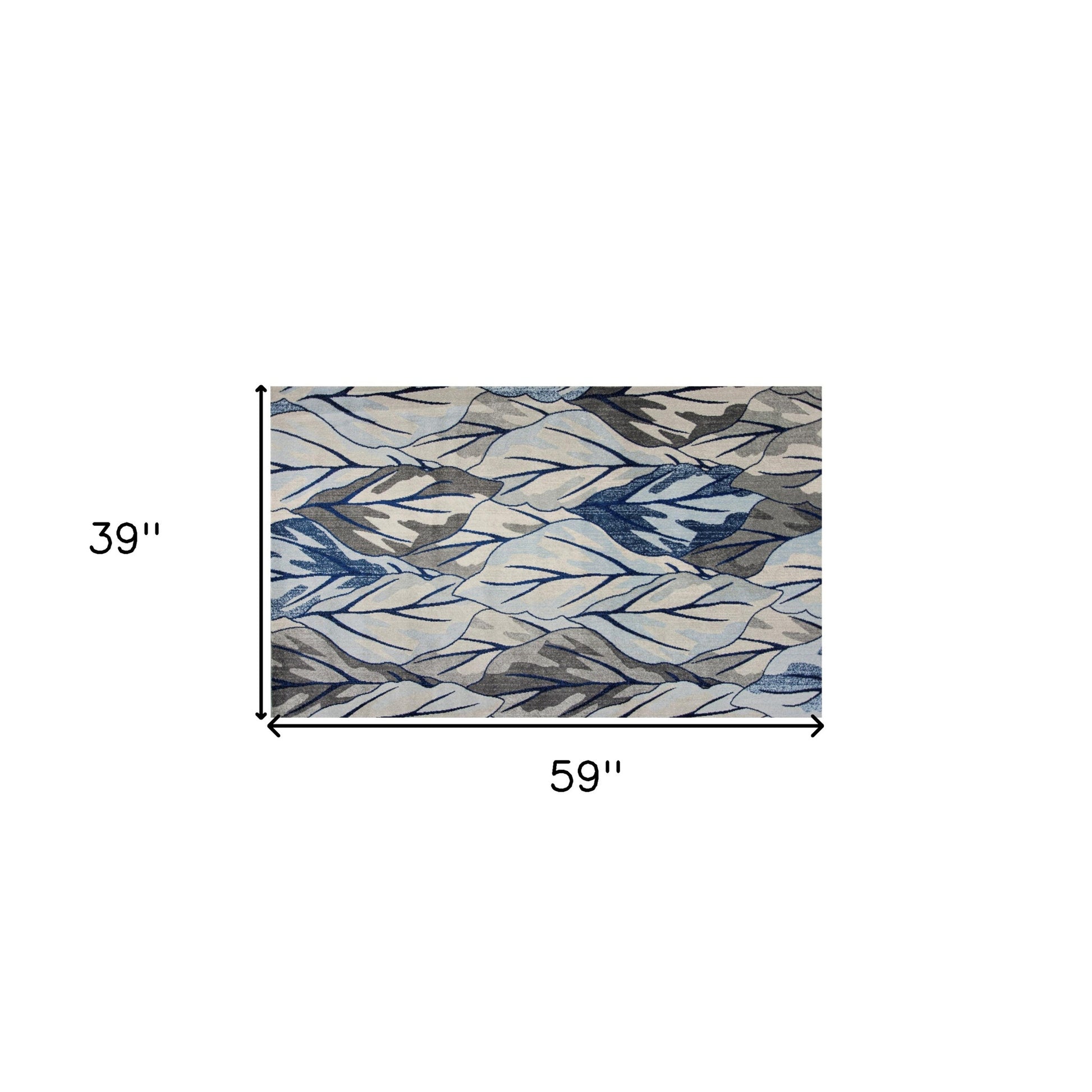 8' X 11' Gray And Navy Blue Botanical Leaves Area Rug-Area Rugs-DECOROLALA