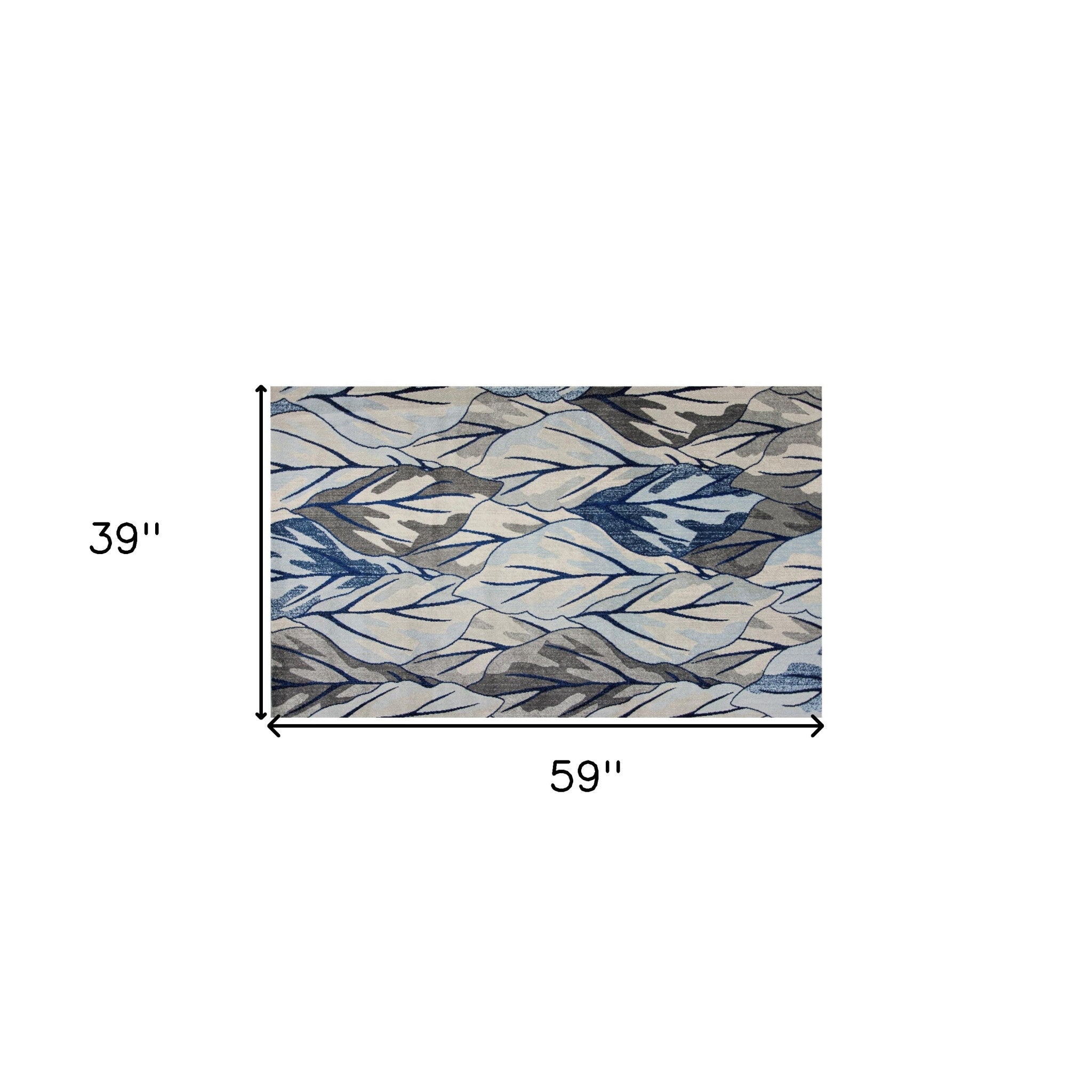 8' X 11' Gray And Navy Blue Botanical Leaves Area Rug-Area Rugs-DECOROLALA