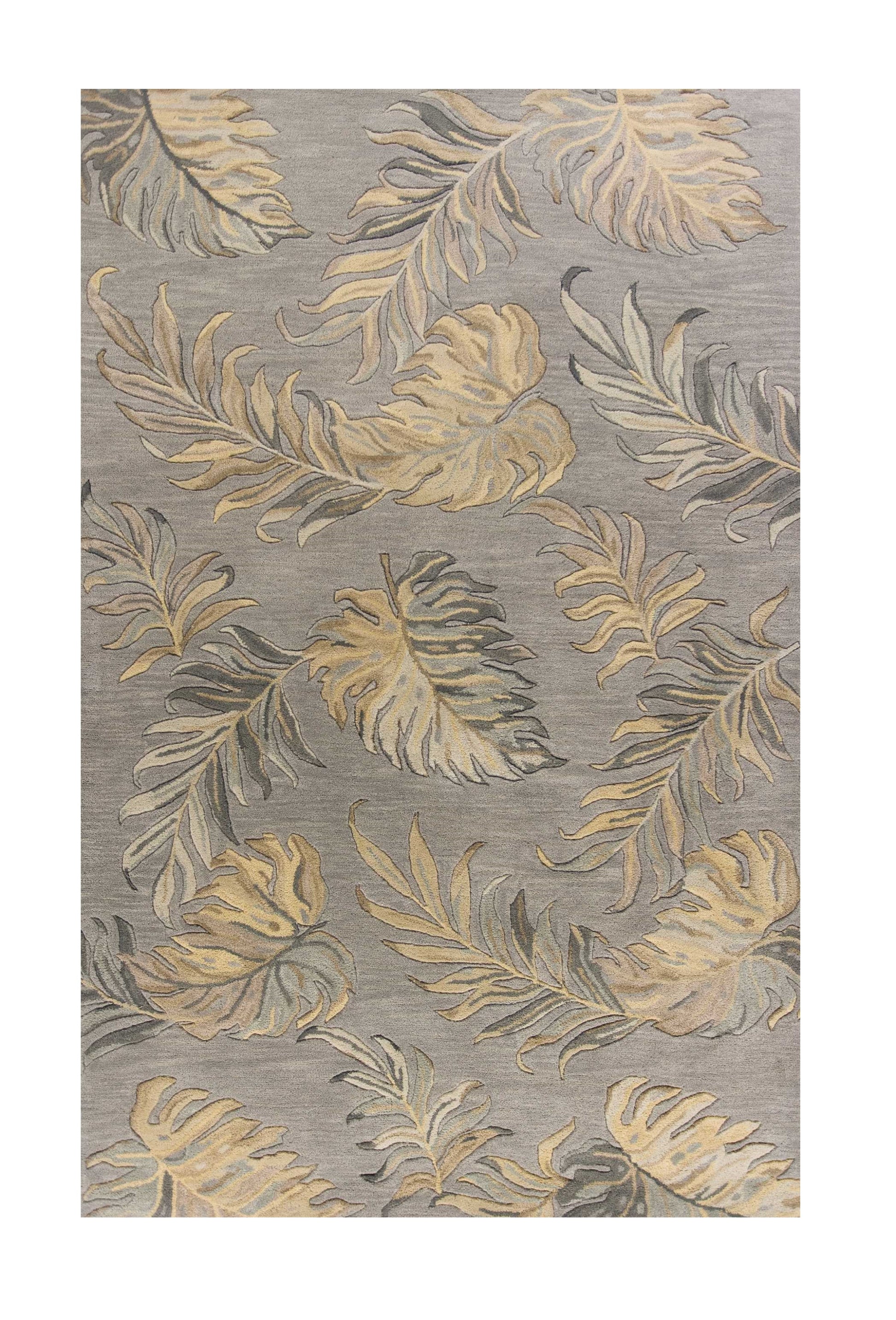 8' X 11' Gray And Taupe Wool Botanical Leaves Hand Tufted Area Rug-Area Rugs-DECOROLALA