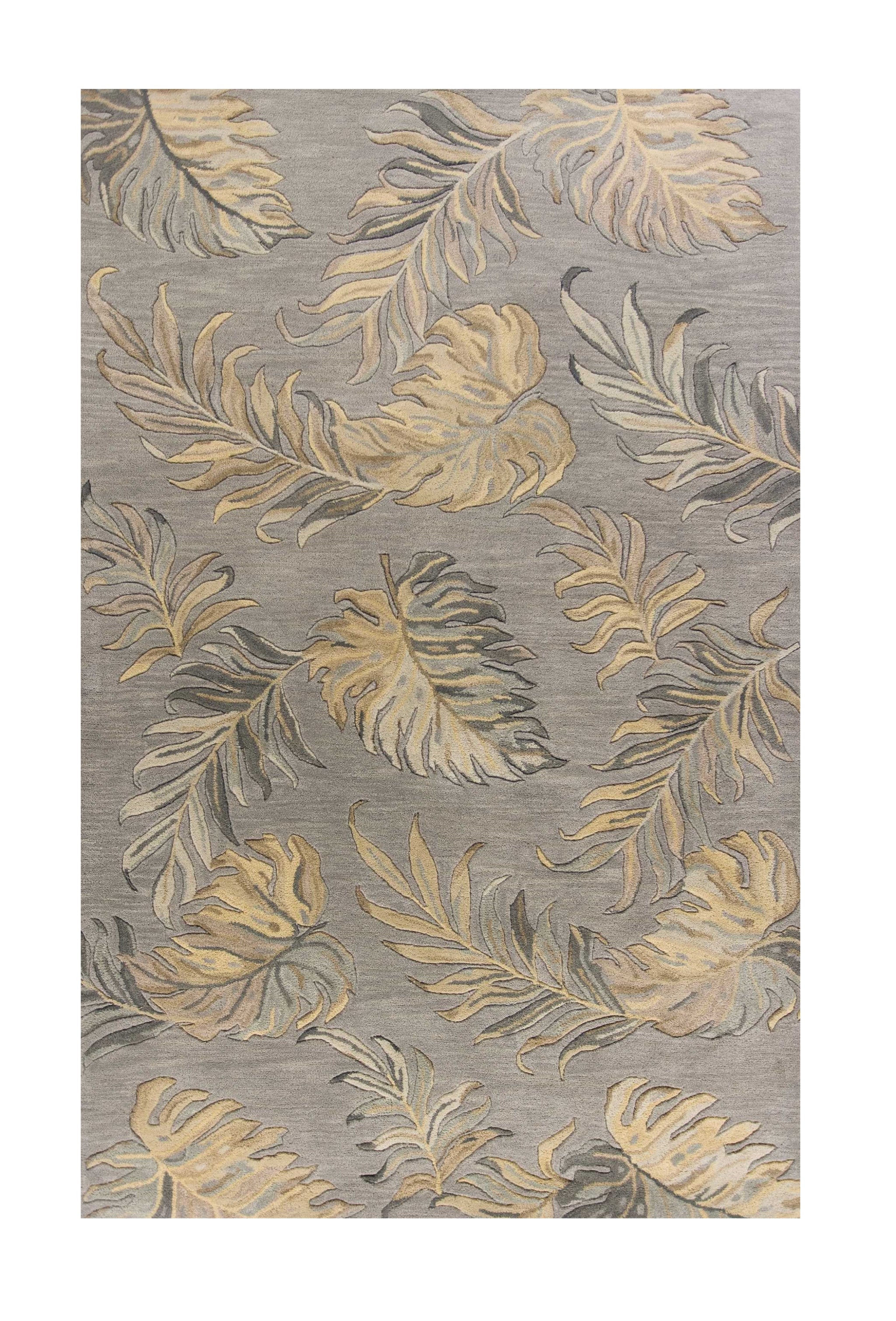 8' X 11' Gray And Taupe Wool Botanical Leaves Hand Tufted Area Rug-Area Rugs-DECOROLALA