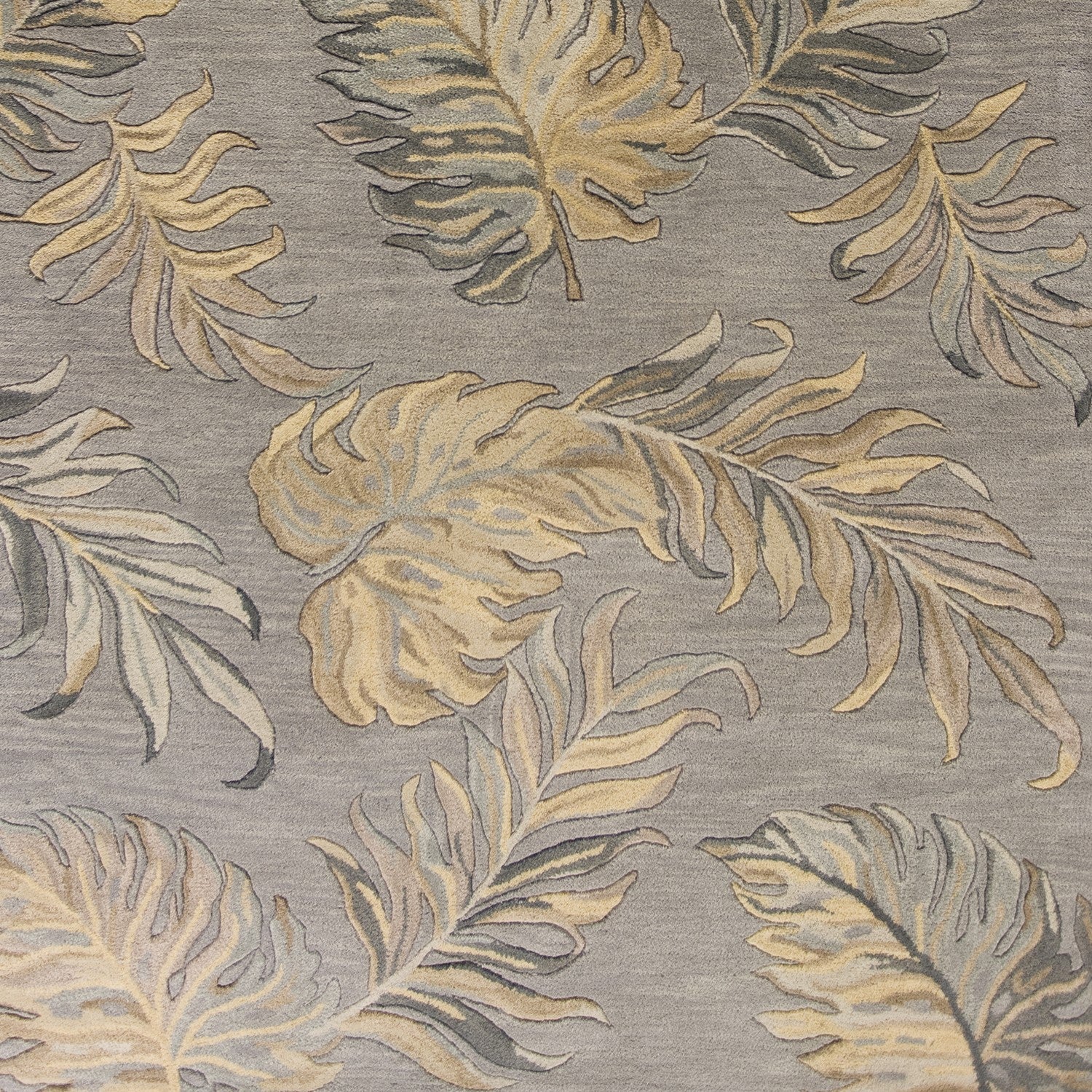 8' X 11' Gray And Taupe Wool Botanical Leaves Hand Tufted Area Rug-Area Rugs-DECOROLALA