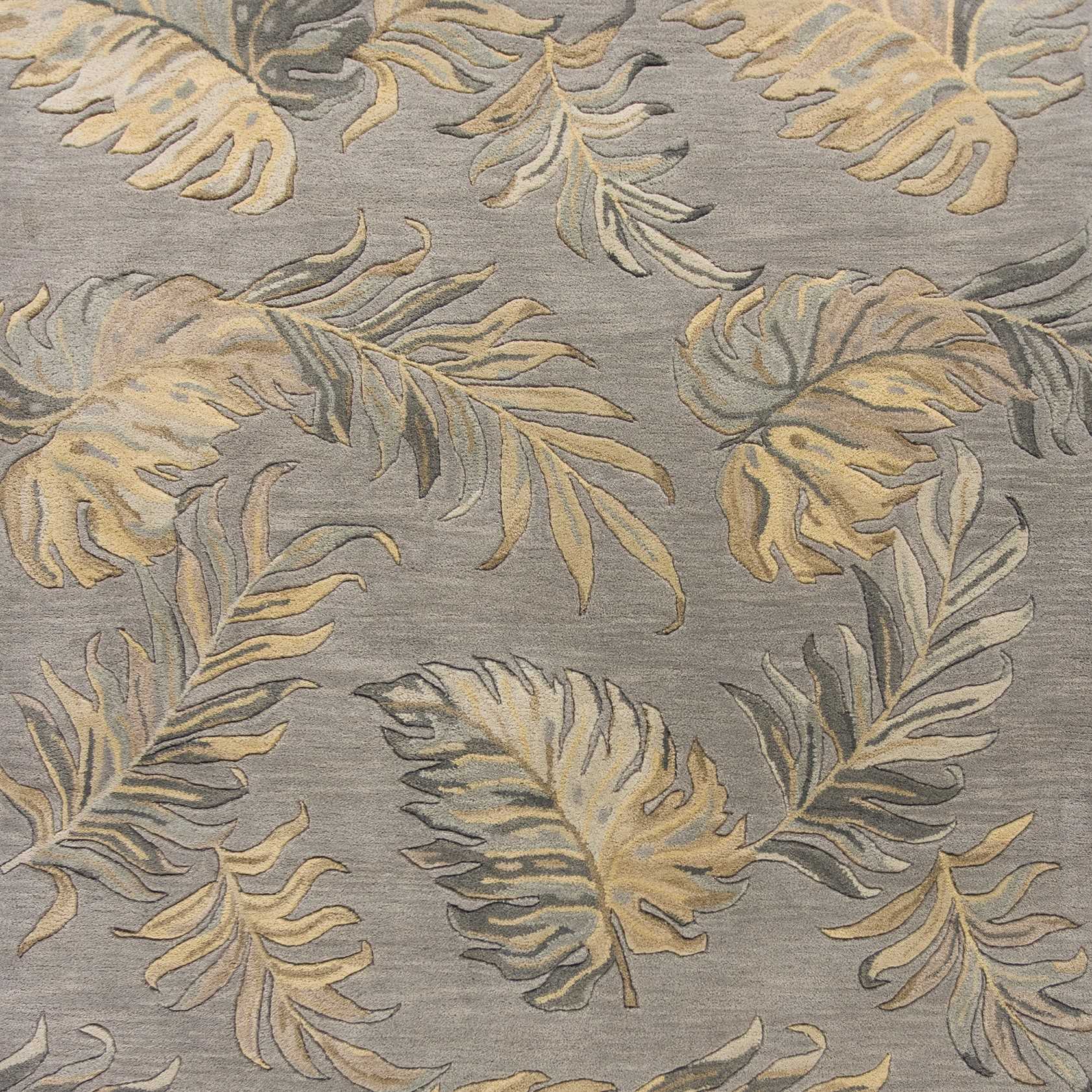8' X 11' Gray And Taupe Wool Botanical Leaves Hand Tufted Area Rug-Area Rugs-DECOROLALA