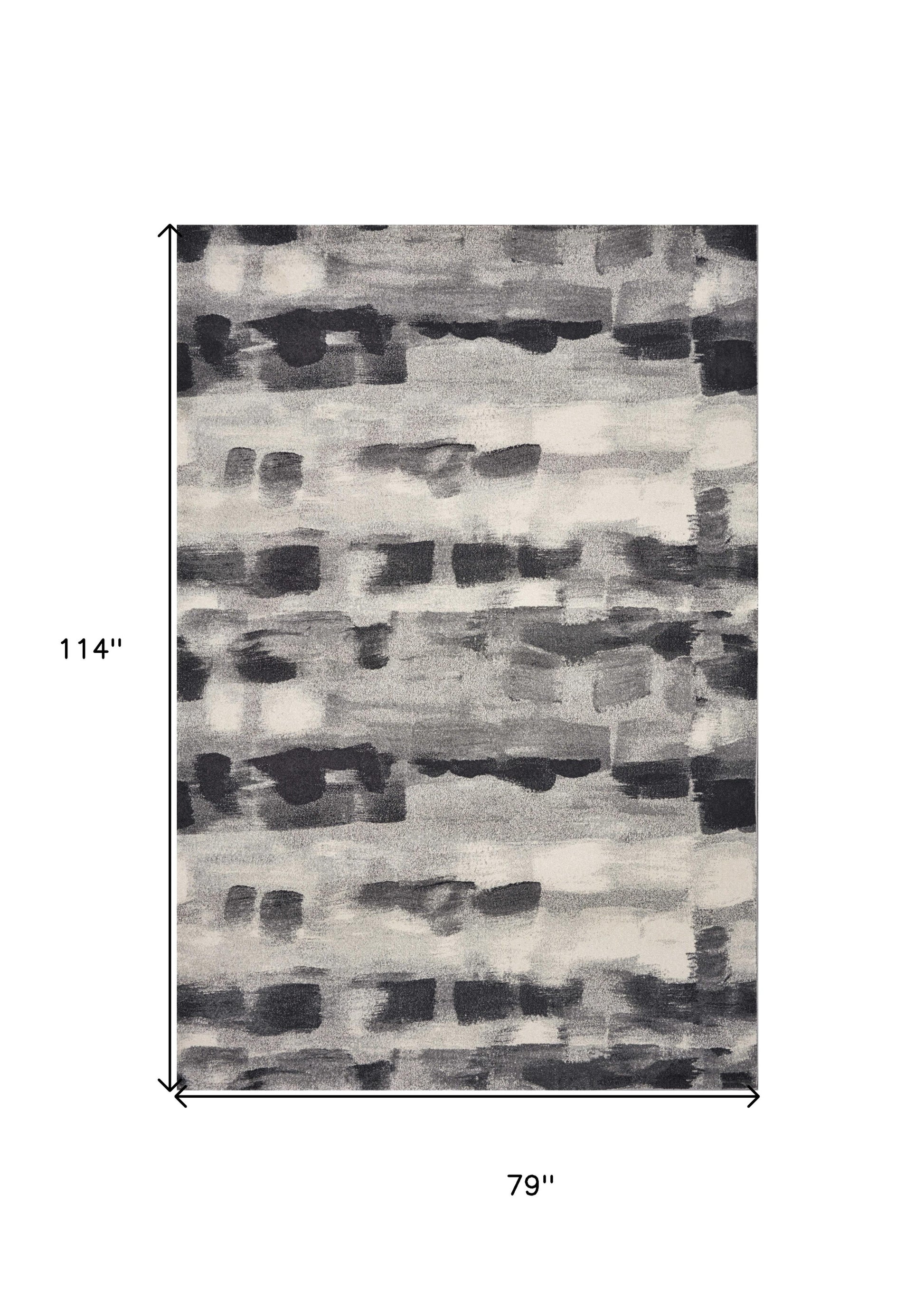8' X 11' Gray Black And Ivory Abstract Area Rug-Area Rugs-DECOROLALA