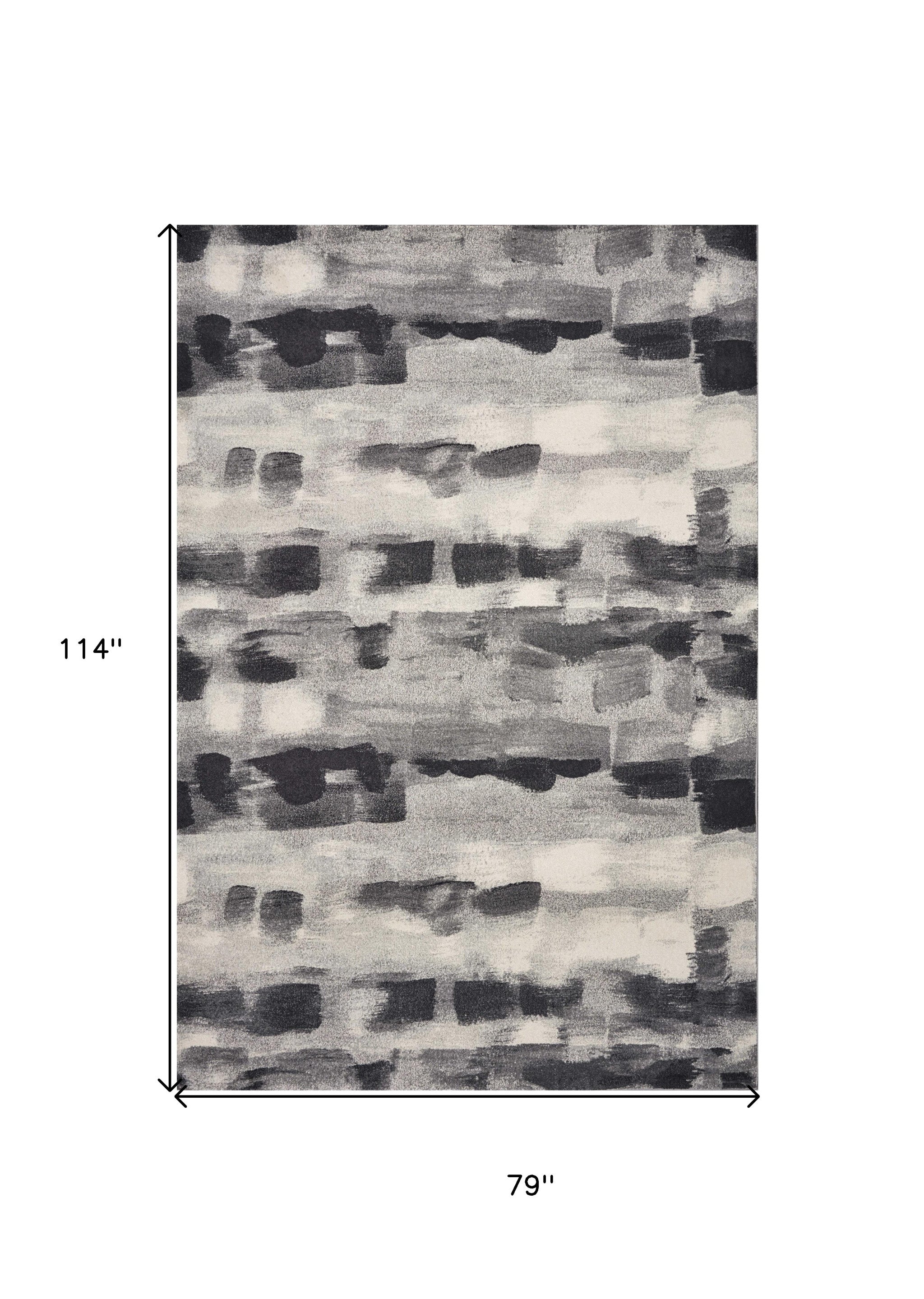 8' X 11' Gray Black And Ivory Abstract Area Rug-Area Rugs-DECOROLALA