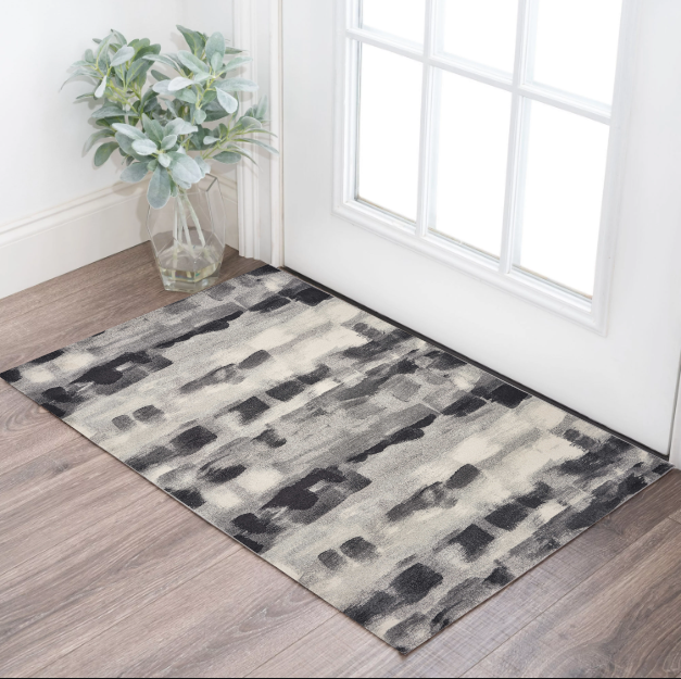 8' X 11' Gray Black And Ivory Abstract Area Rug-Area Rugs-DECOROLALA