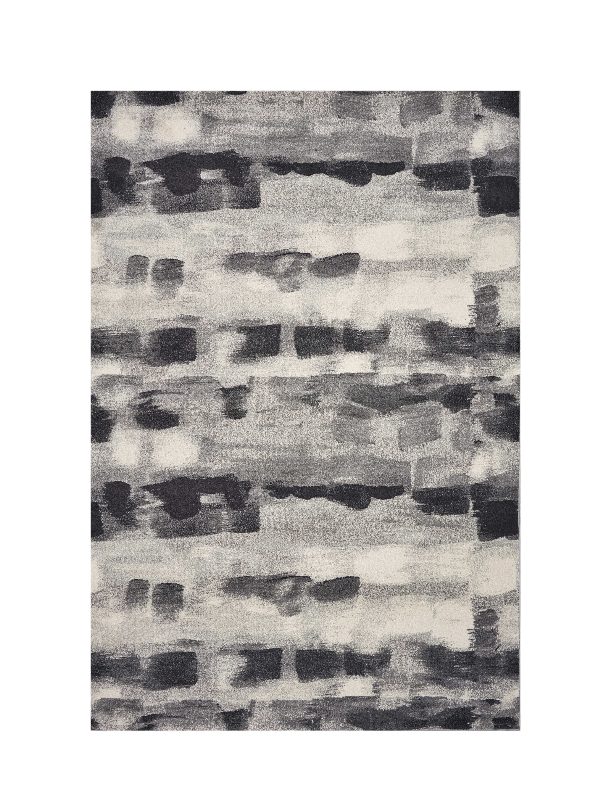 8' X 11' Gray Black And Ivory Abstract Area Rug-Area Rugs-DECOROLALA