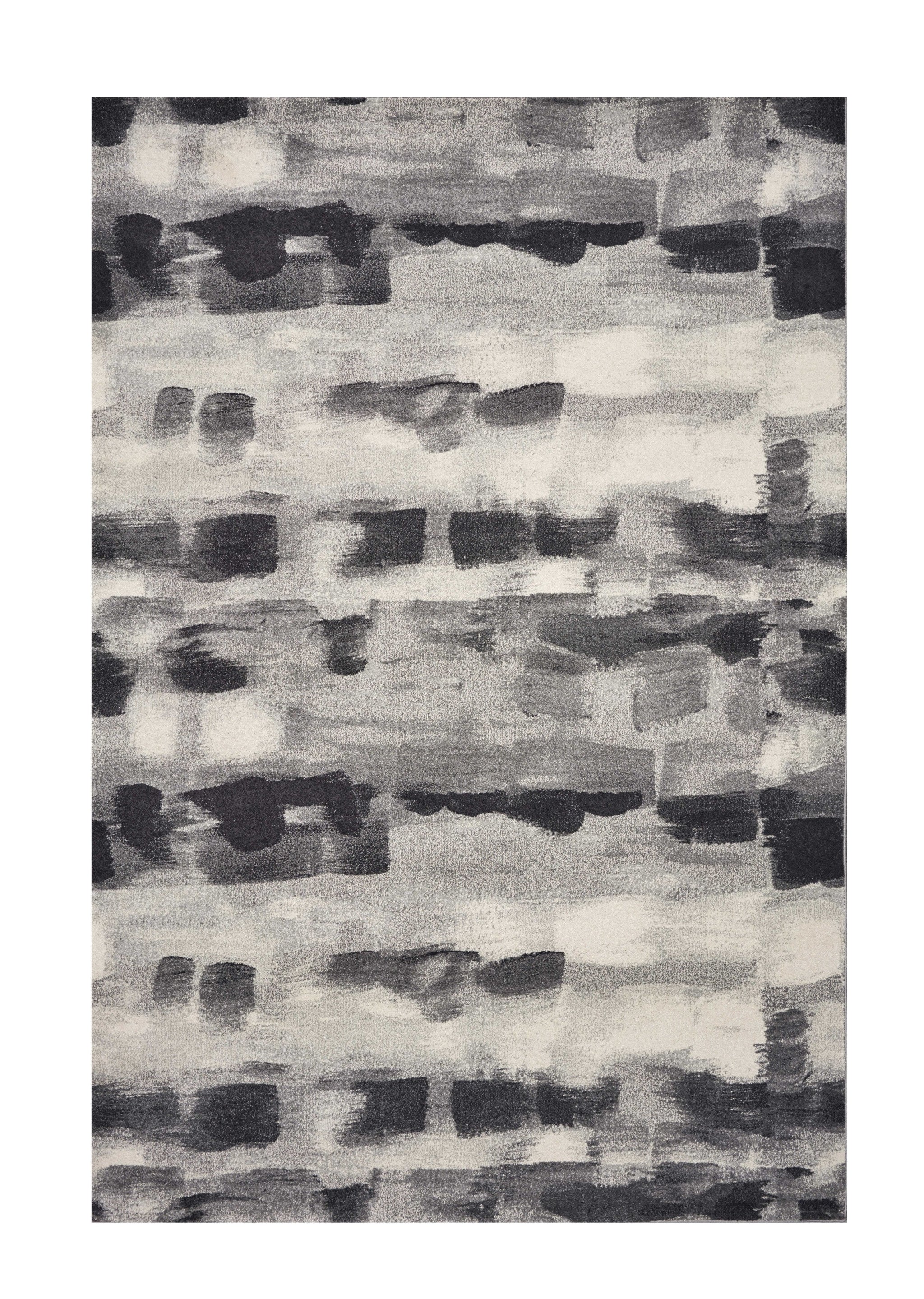 8' X 11' Gray Black And Ivory Abstract Area Rug-Area Rugs-DECOROLALA