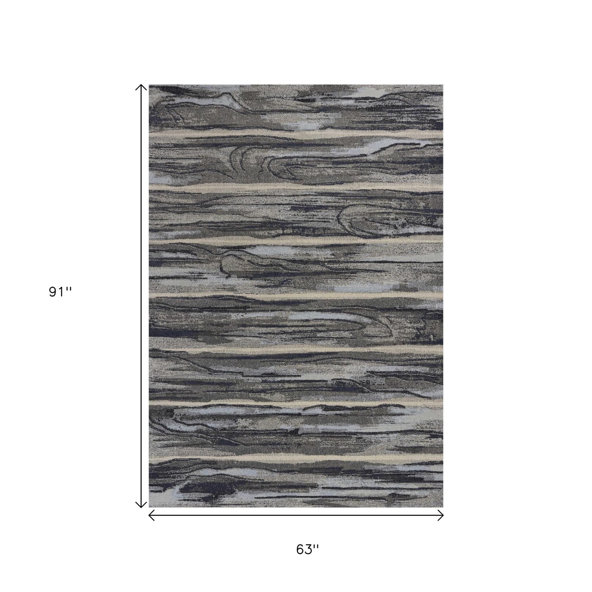 8' X 11' Gray Blue And Black Abstract Area Rug-Area Rugs-DECOROLALA