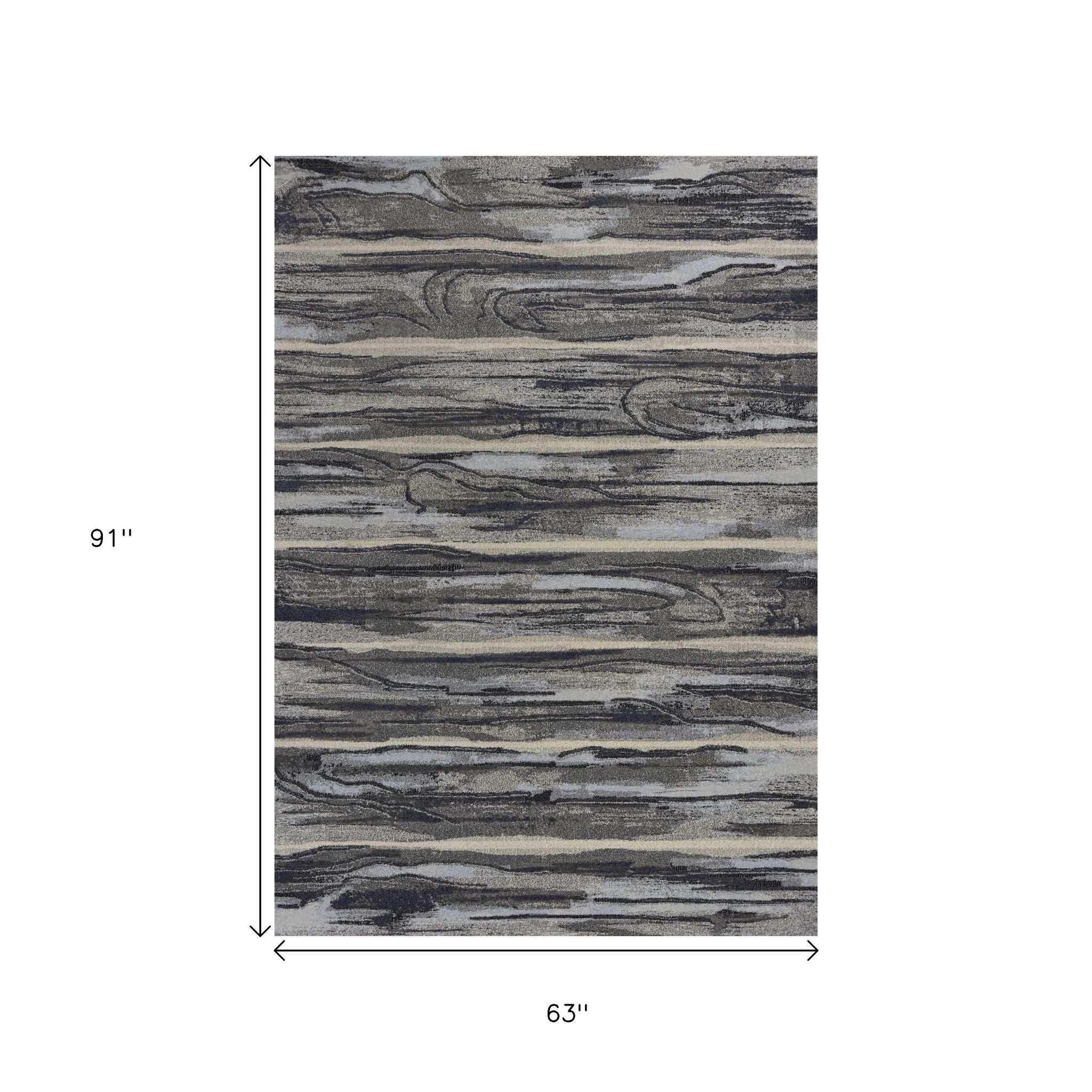 8' X 11' Gray Blue And Black Abstract Area Rug-Area Rugs-DECOROLALA
