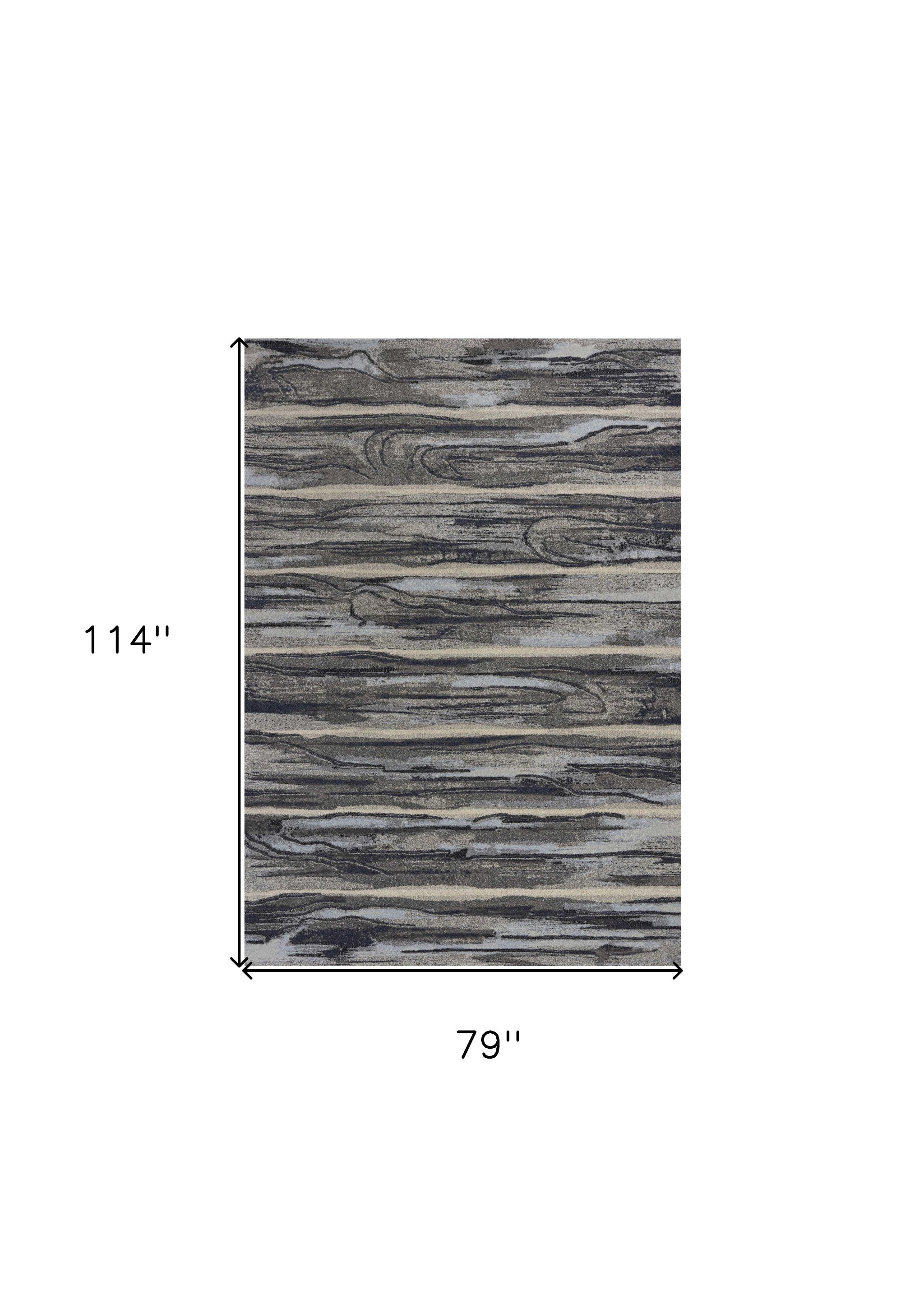 8' X 11' Gray Blue And Black Abstract Area Rug-Area Rugs-DECOROLALA