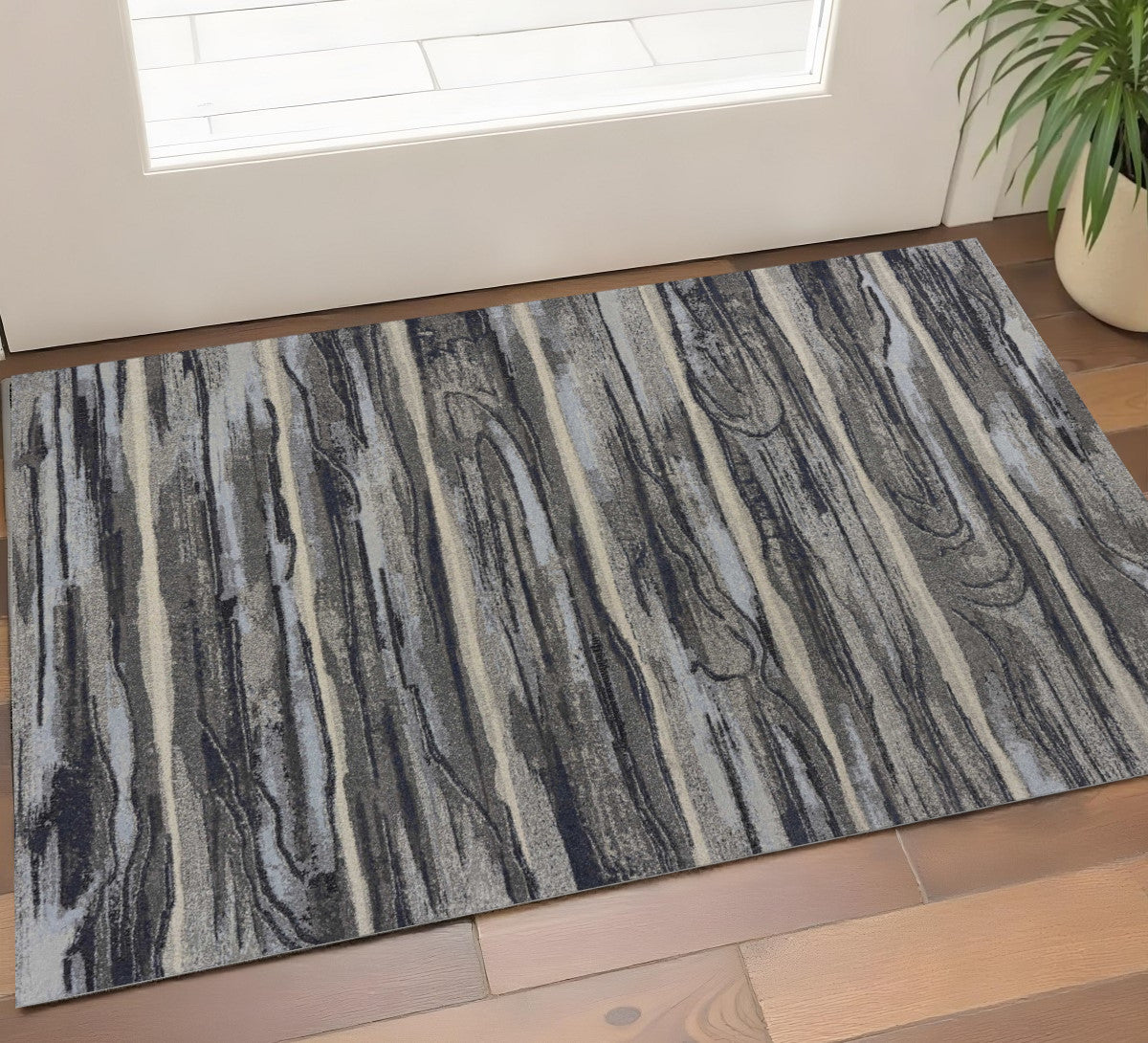8' X 11' Gray Blue And Black Abstract Area Rug-Area Rugs-DECOROLALA