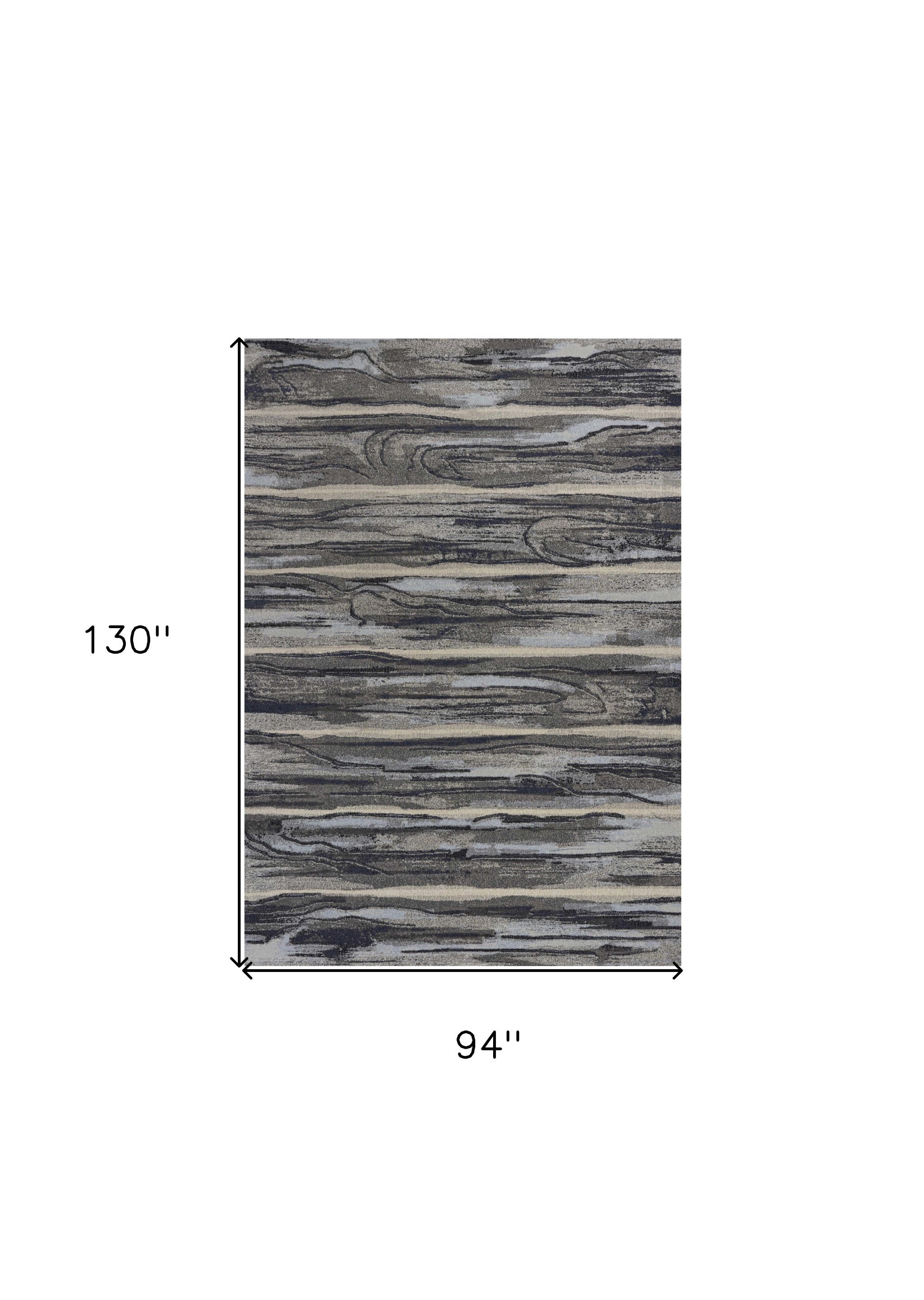 8' X 11' Gray Blue And Black Abstract Area Rug-Area Rugs-DECOROLALA