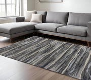 8' X 11' Gray Blue And Black Abstract Area Rug-Area Rugs-DECOROLALA