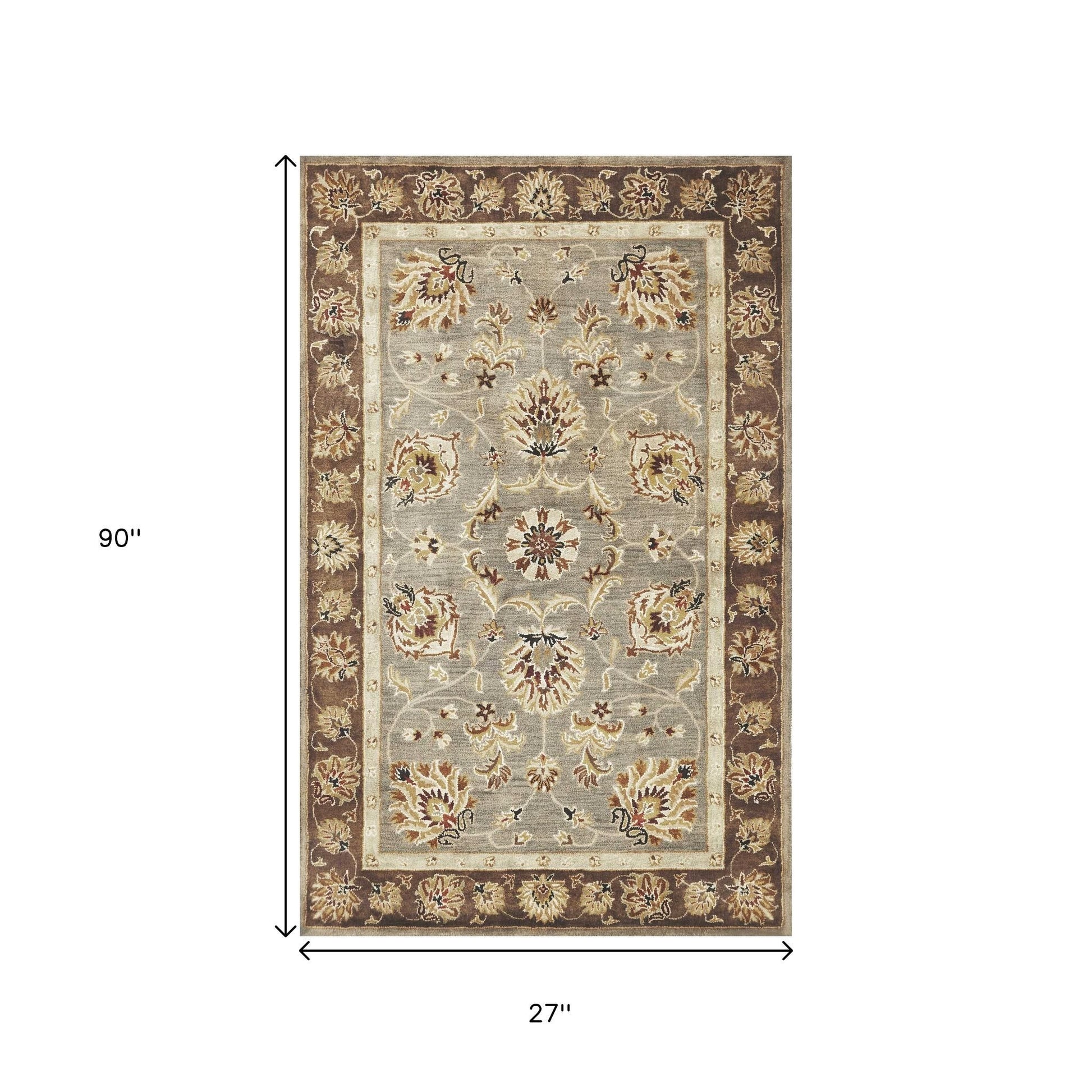 8' X 11' Gray Brown And Ivory New Zealand Lambs Wool Floral Medallion Hand Tufted Area Rug-Area Rugs-DECOROLALA
